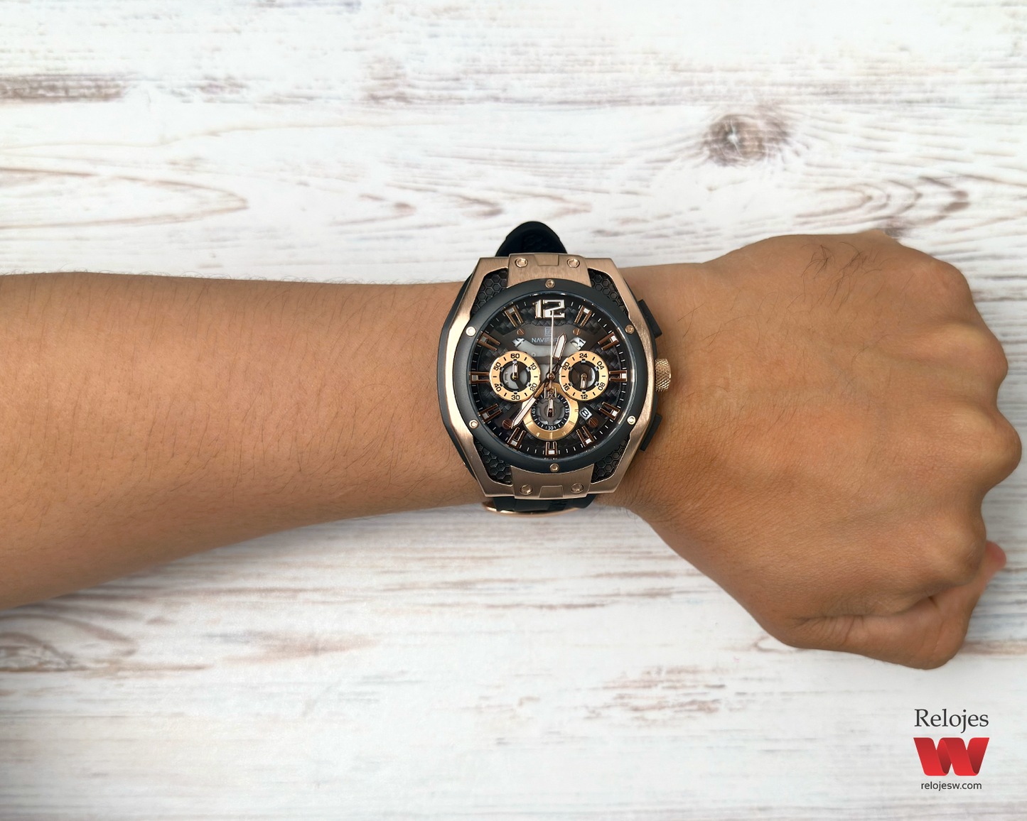Reloj Naviforce Hombre Negro Oro Rosa NF8063-NEOR