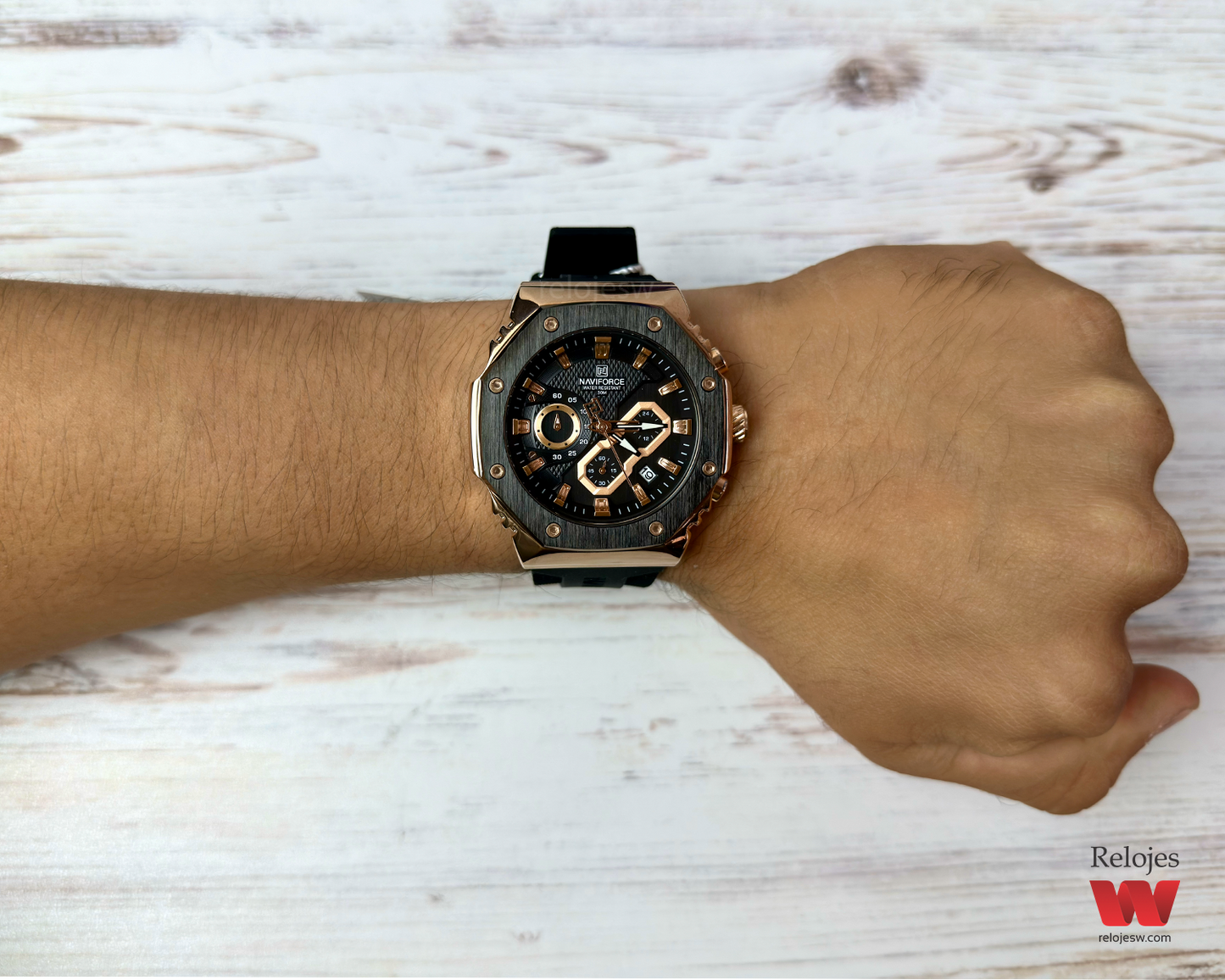 Reloj Naviforce Hombre Negro Oro Rosa NF8035H-1
