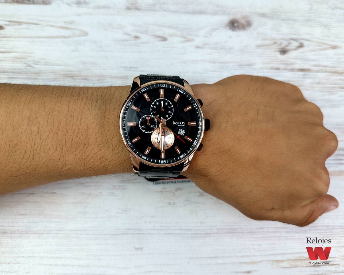 Reloj Kairos Hombre Negro Oro Rosa KR8362-6