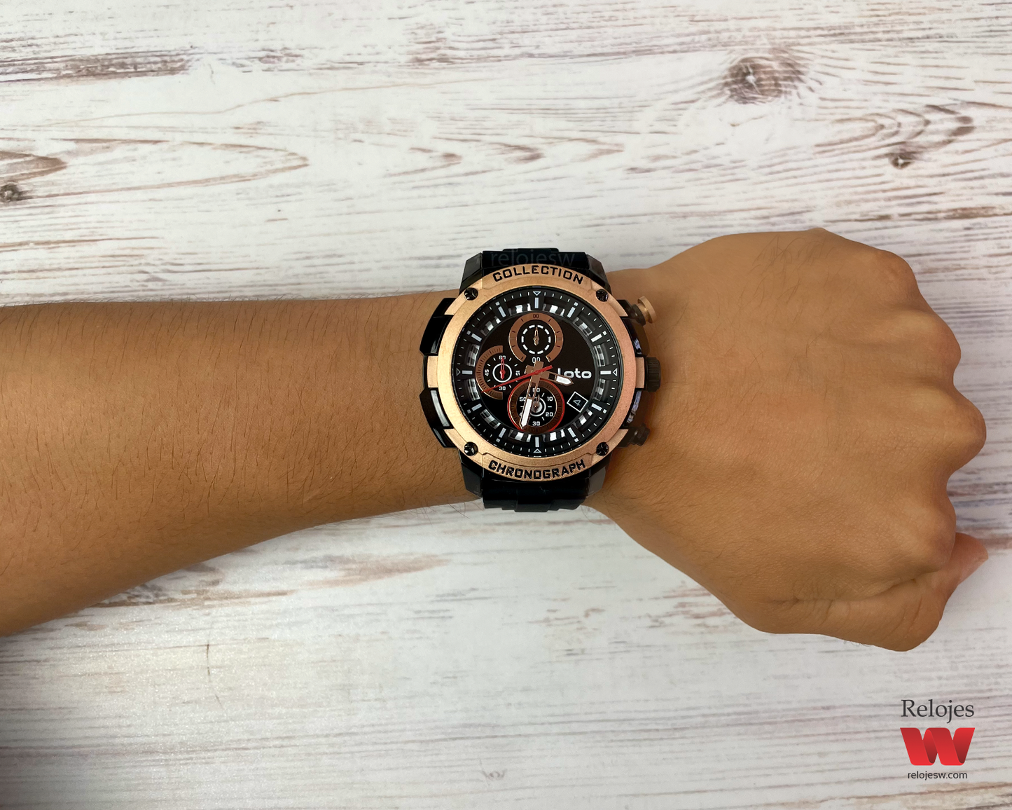 Reloj Loto Hombre Negro Oro Rosa LT-2434-NEOR