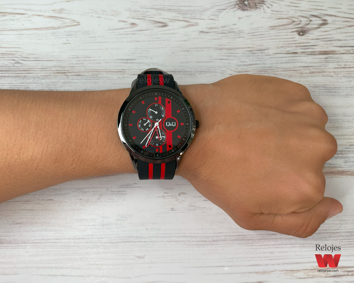 Reloj Q&Q Hombre Negro Rojo A18A500Y