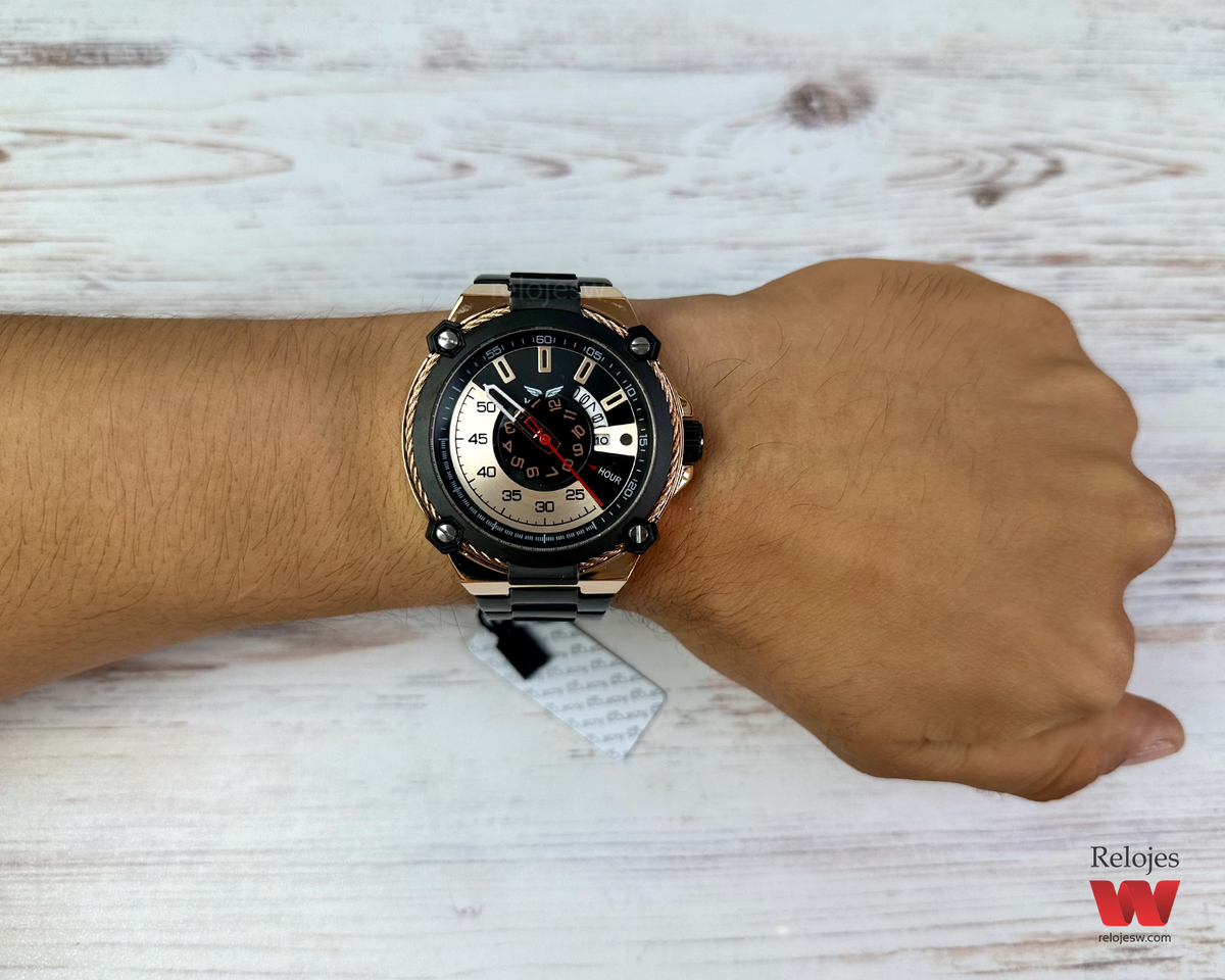 Reloj Kairos Hombre Negro Oro Rosa KP8345-6