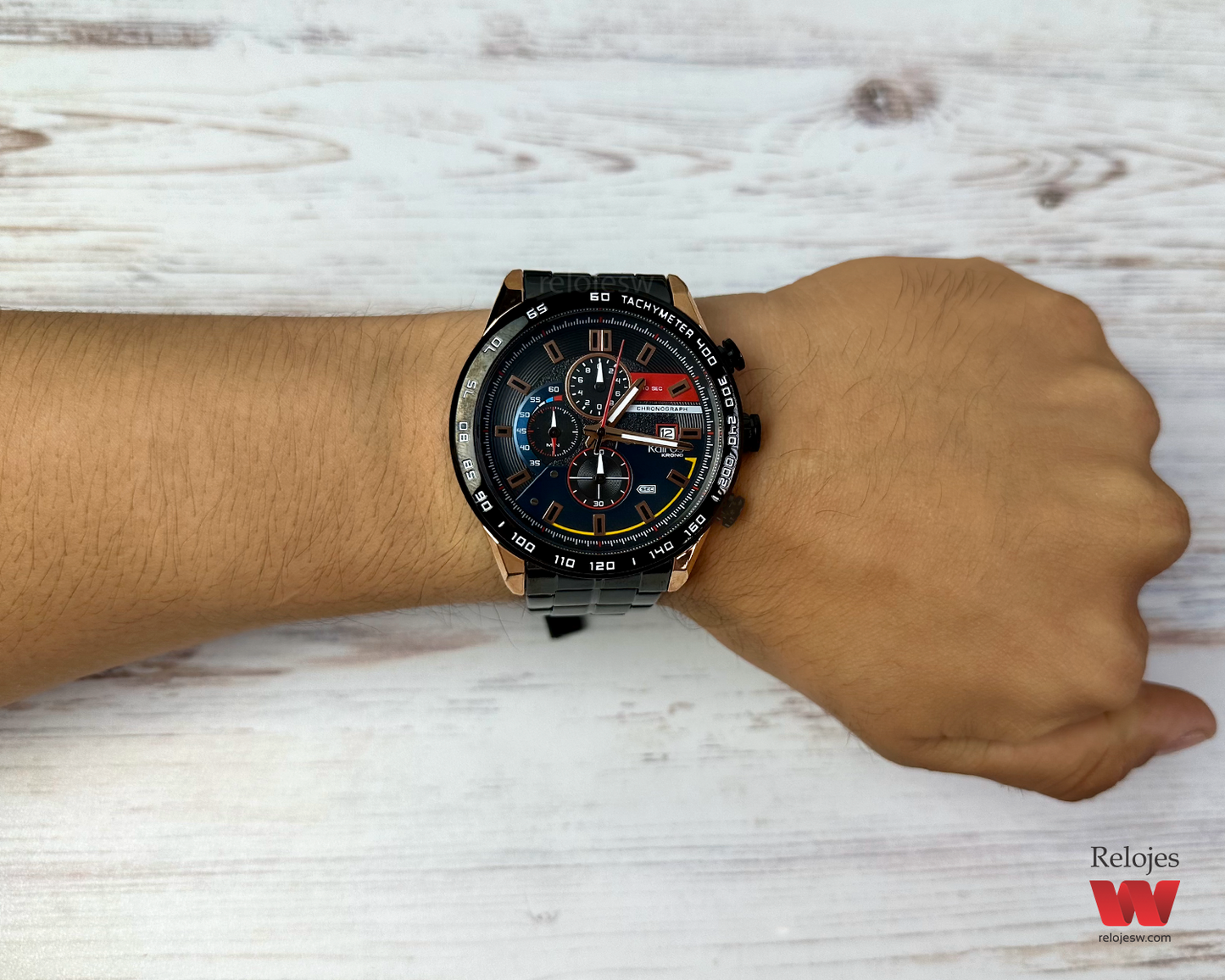 Reloj Kairos Hombre Negro Oro Rosa KR8410-6