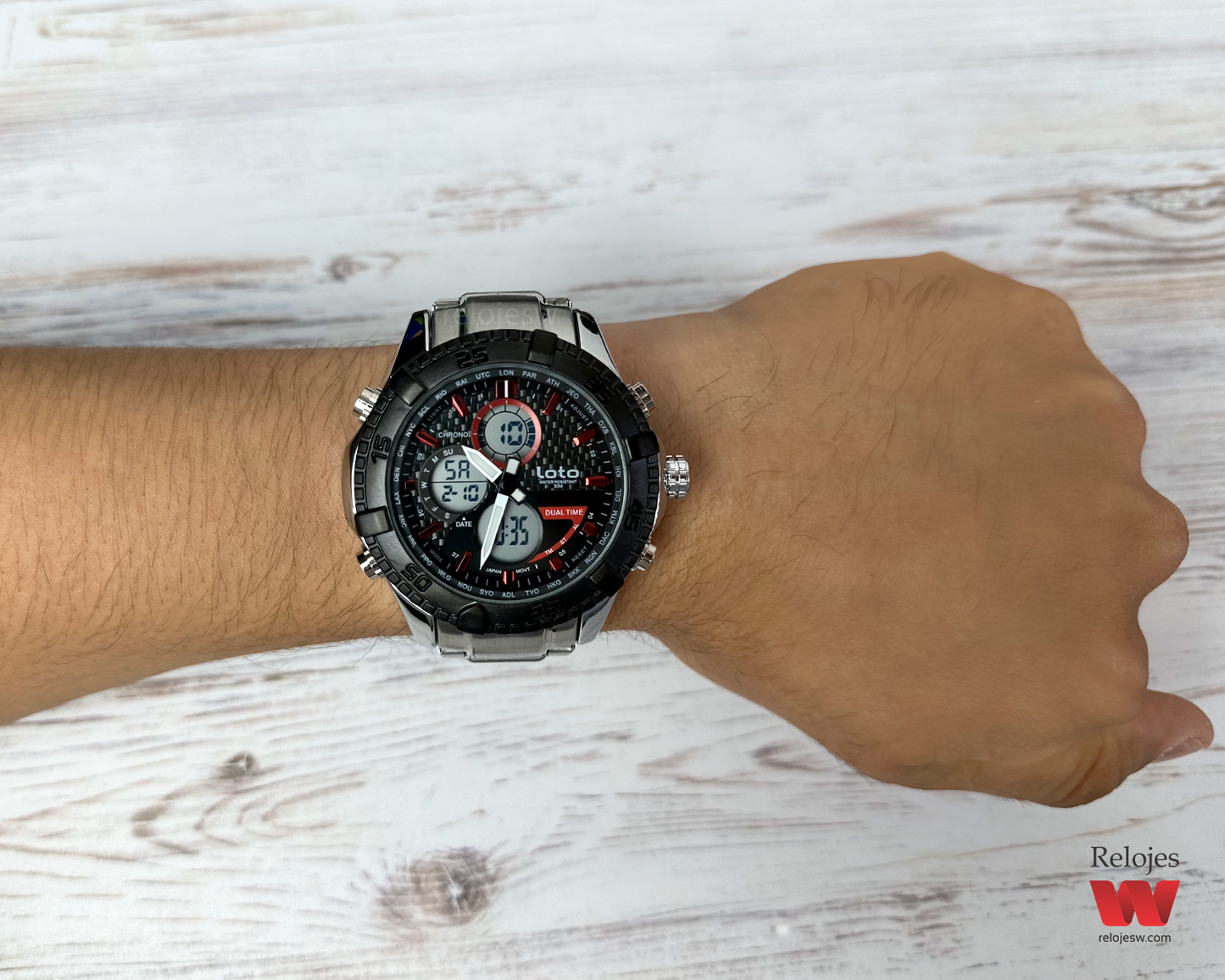 Reloj Loto Hombre Plateado Negro LT-2422-PLRO