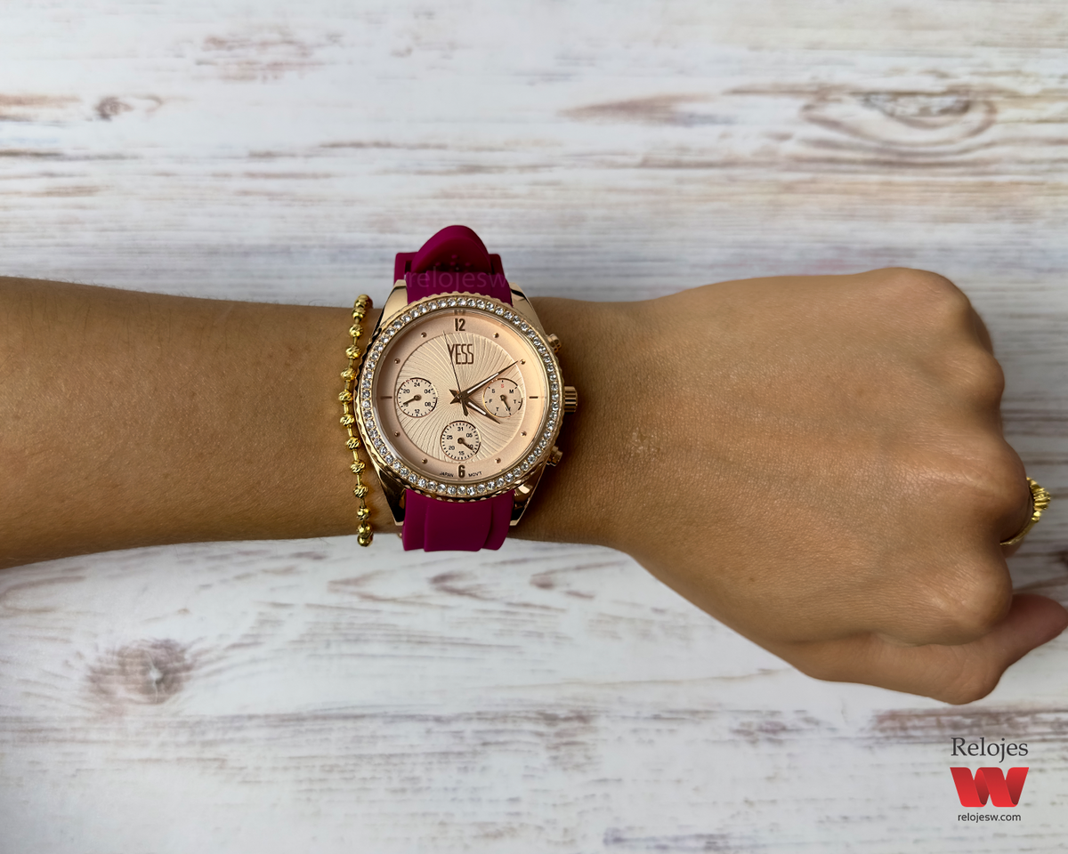 Reloj Yess Mujer Fucsia Oro Rosa SMT-230425-FCOR