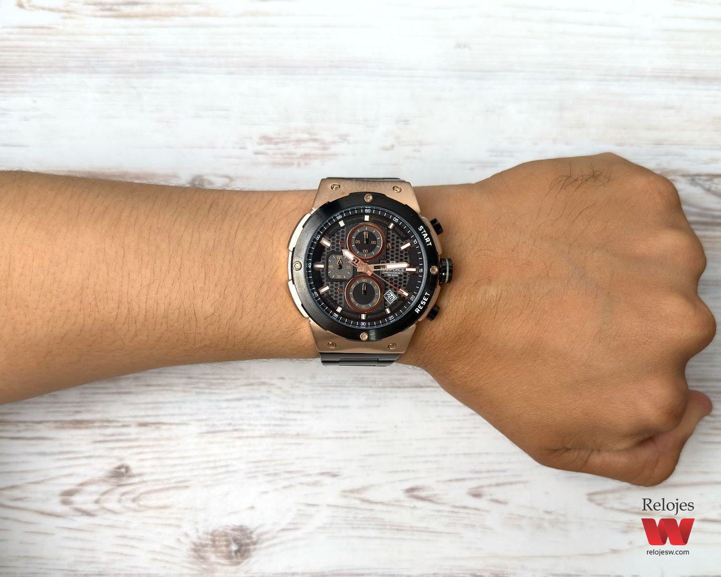 Reloj Naviforce Hombre Negro Oro Rosa NF8072-NEOR