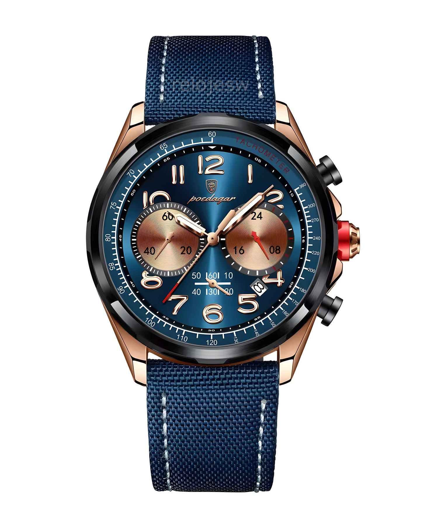 Reloj Poedagar Hombre Azul Oro Rosa PG-862-AZ0RAZ
