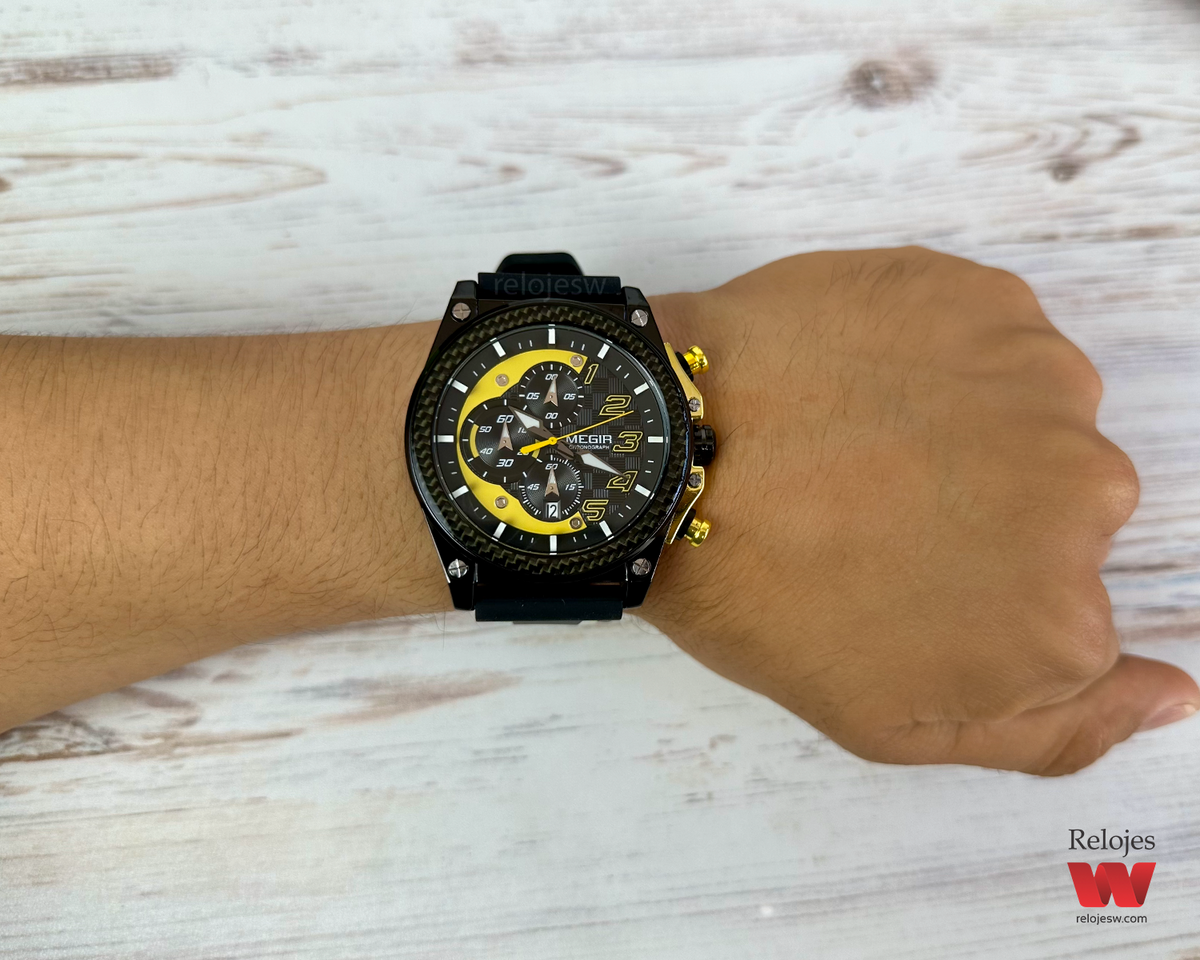 Reloj Megir Hombre Negro Amarillo M2051S-NEAM