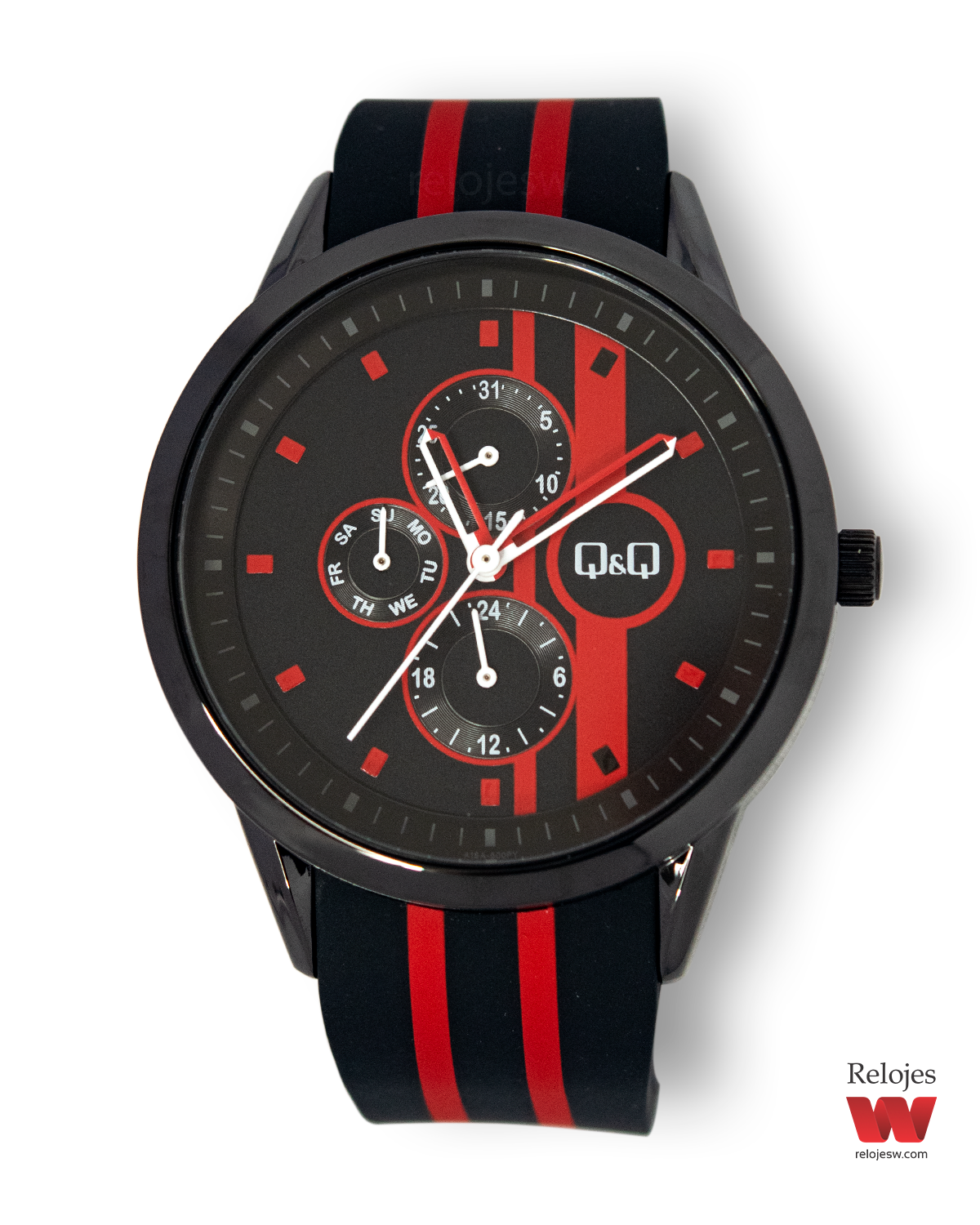 Reloj negro y rojo sale