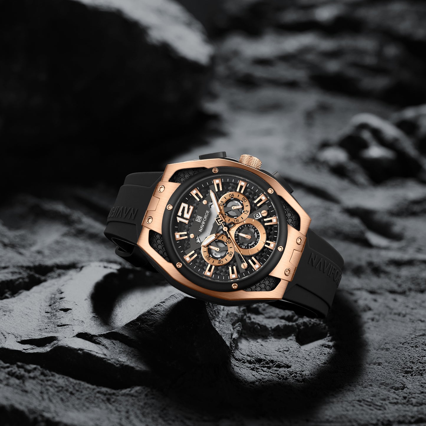 Reloj Naviforce Hombre Negro Oro Rosa NF8063-NEOR