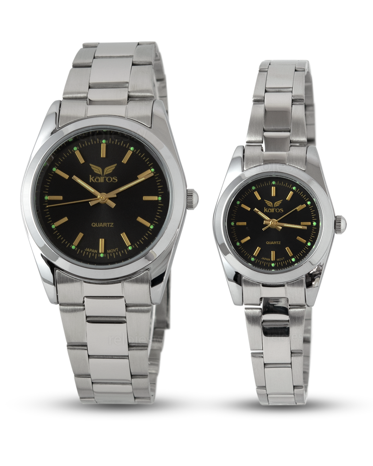 Reloj Kairos Pareja Plateado Negro KL422M-KL422L-PLNE