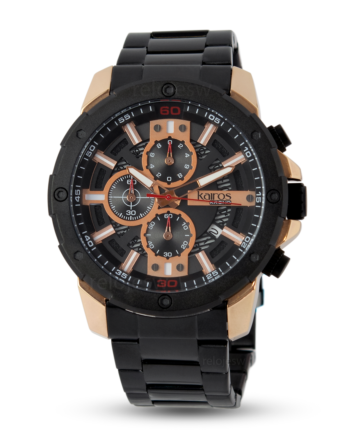 Reloj Kairos Hombre Negro Oro Rosa KR8336-6