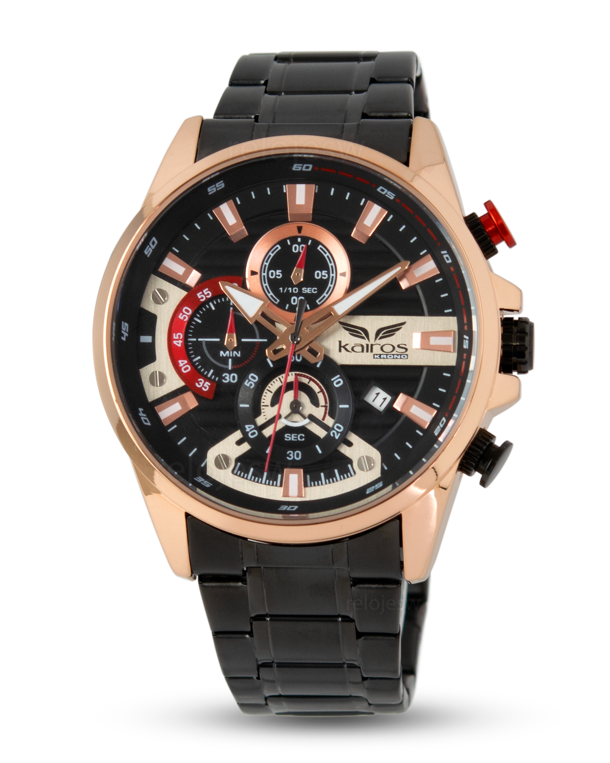 Reloj Kairos Hombre Negro Oro Rosa KR8415-6