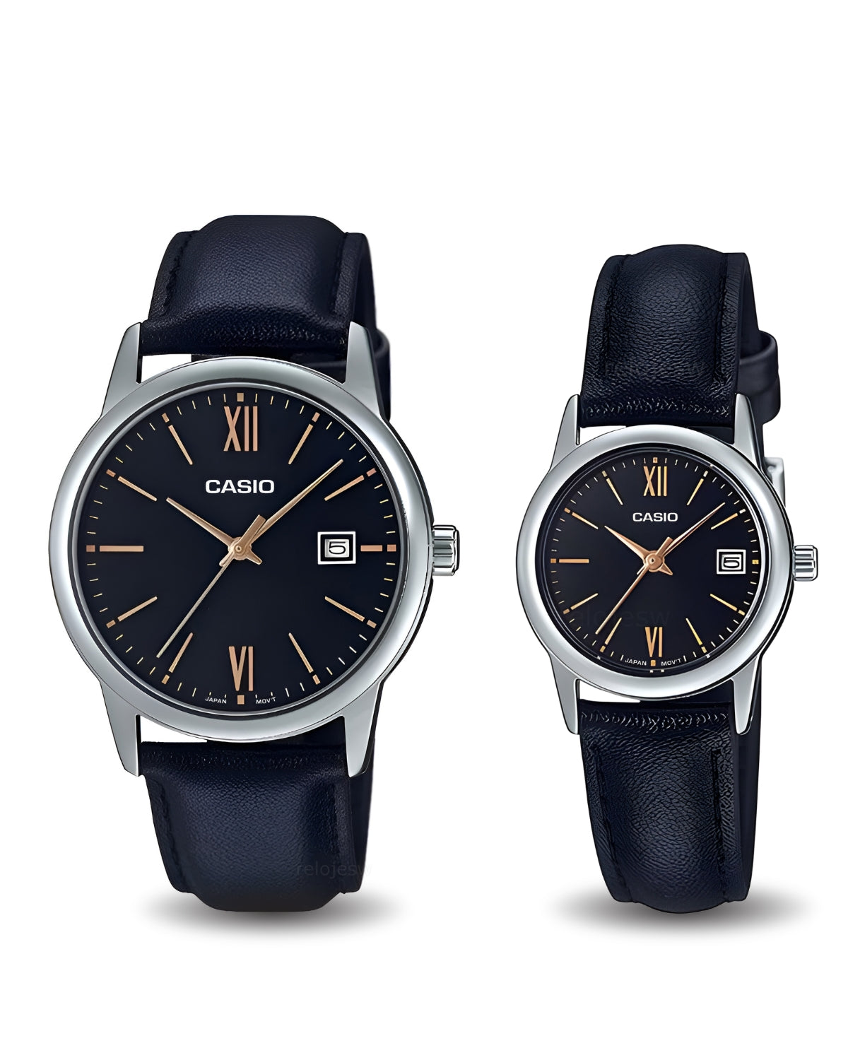 Reloj Casio Pareja Negro Plateado MTP-V002L-1B3-LTP-V002L-1B3