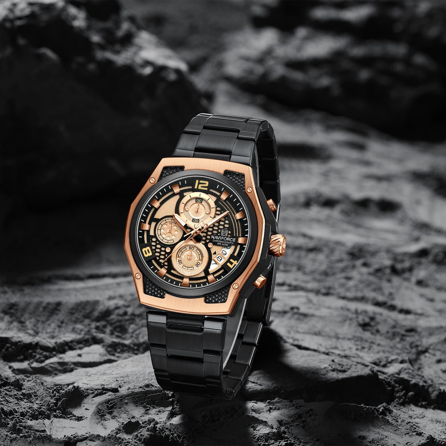 Reloj Naviforce Hombre Negro Oro Rosa NF8051S-NEOR