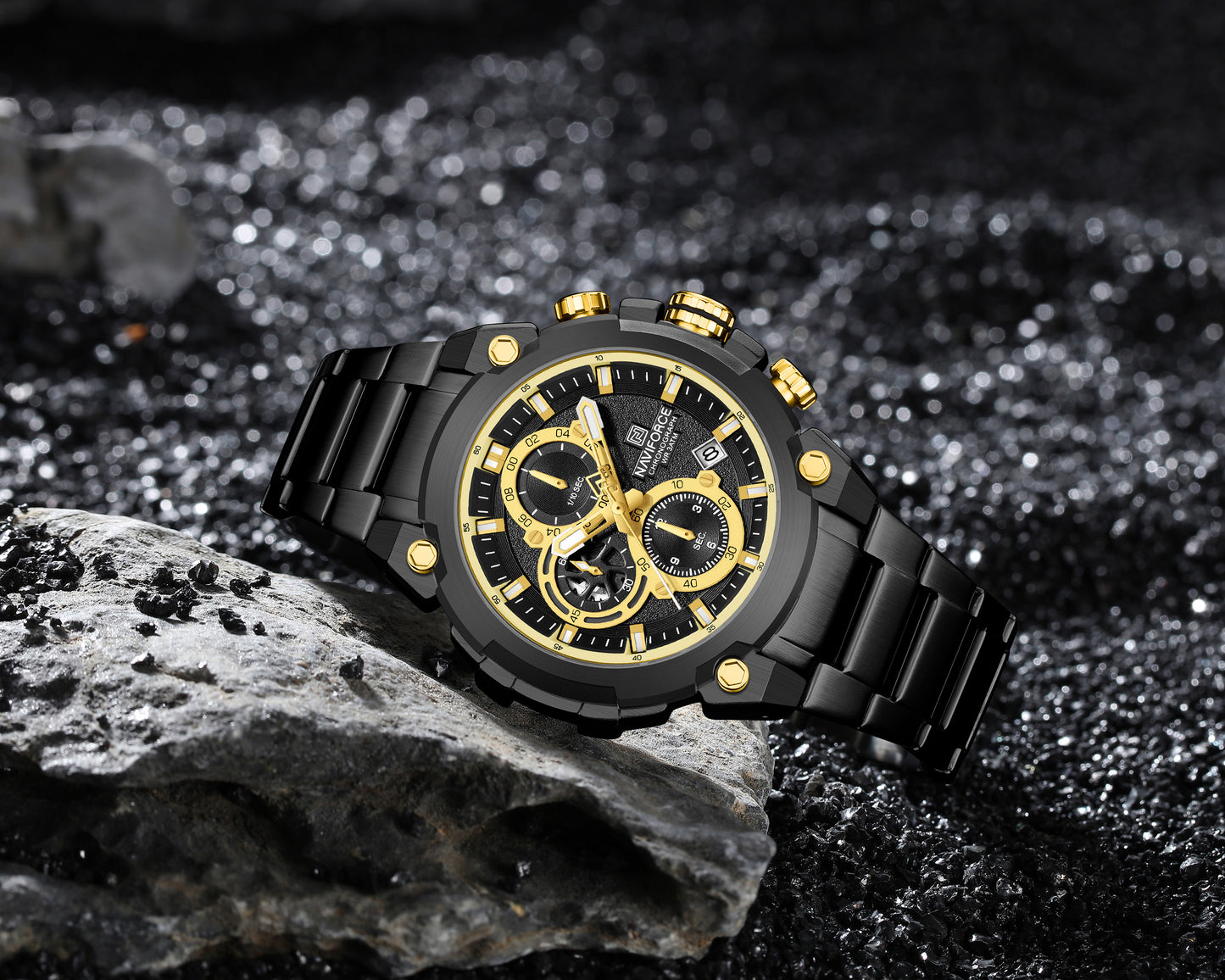 Reloj Naviforce Hombre Negro Dorado NF8071-NEDO