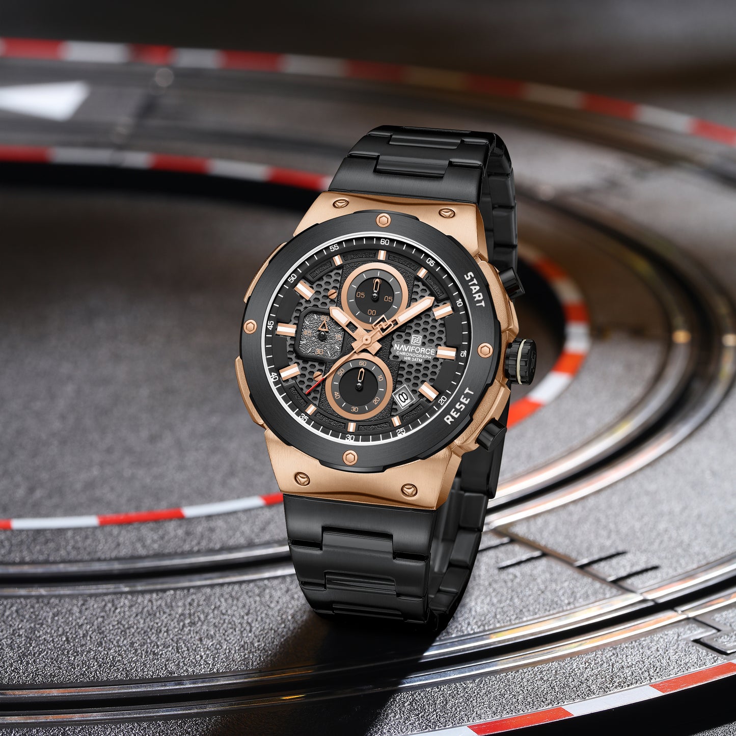 Reloj Naviforce Hombre Negro Oro Rosa NF8072-NEOR