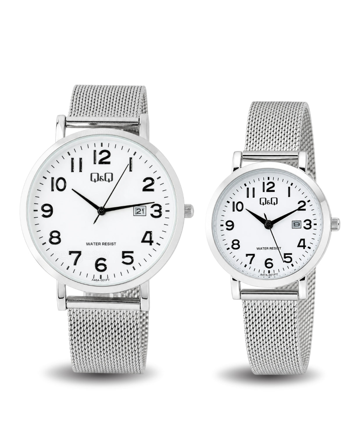 Reloj Q&Q Pareja Plateado Malla A46A001Y-A47A001Y