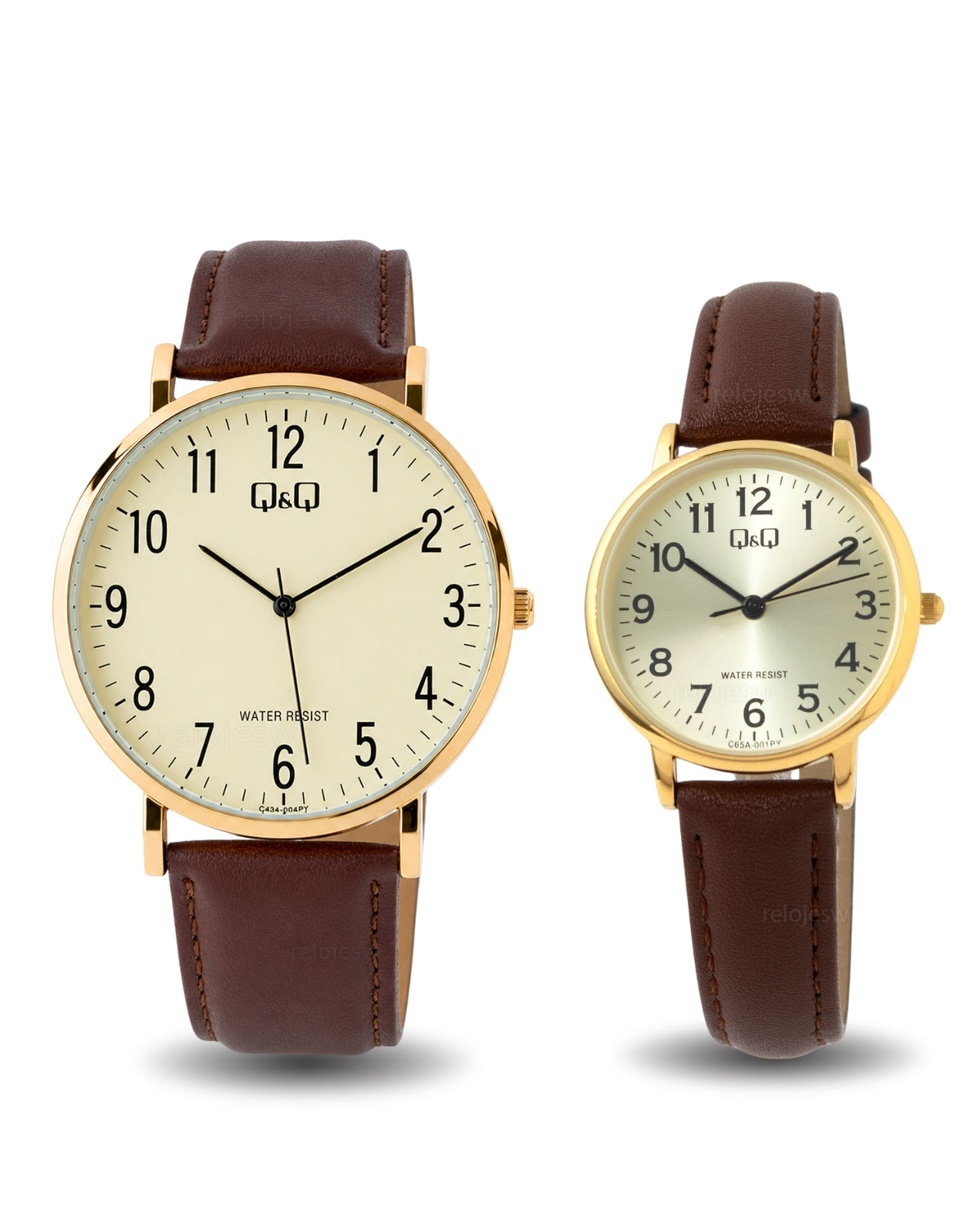 Relojes Q&Q Pareja Marrón Dorado C43A004Y-C65A001Y