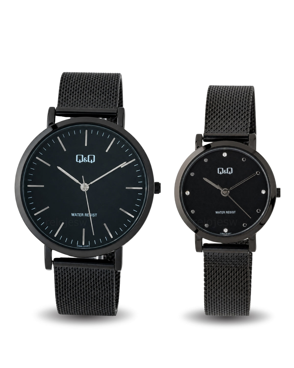 Reloj Q&Q Pareja Negro Malla C34A011Y-C35A013Y