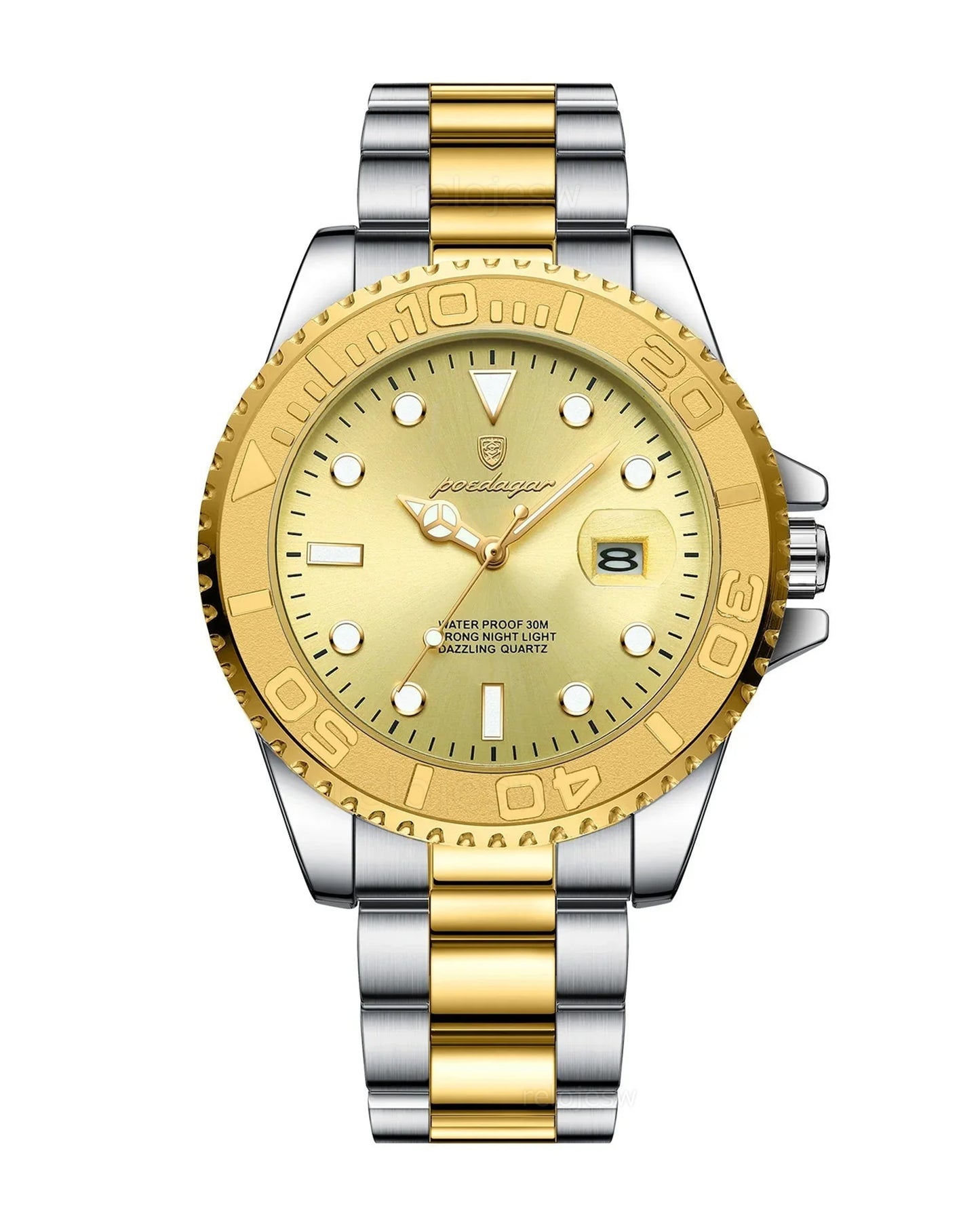 Reloj Poedagar Hombre Original Plateado y Dorado PG-680-BIDO