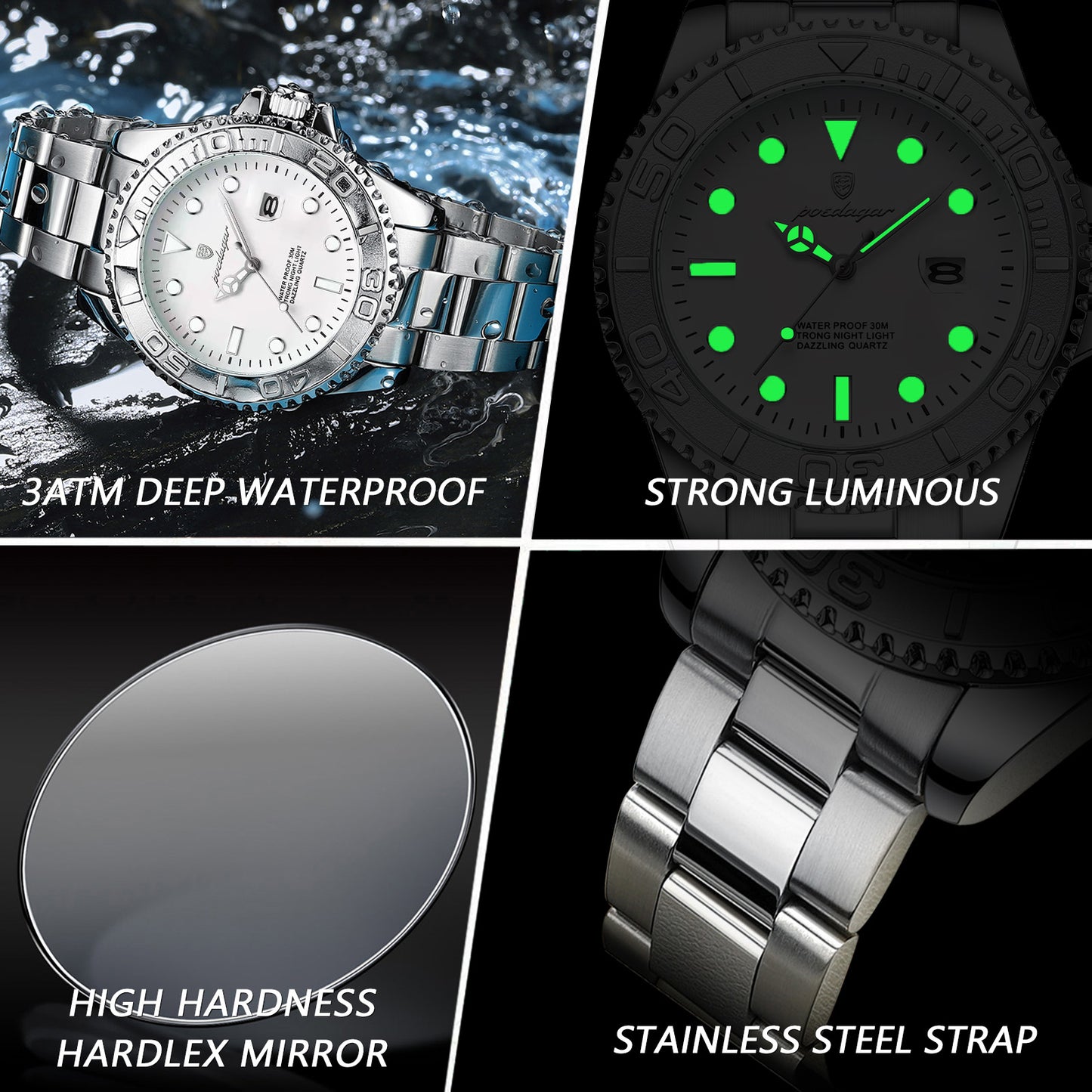Reloj Poedagar Hombre Original Plateado PG-680-PLPL