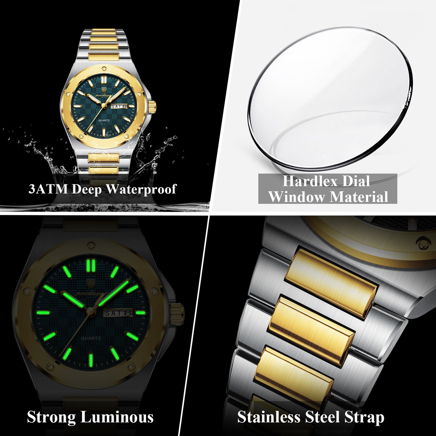 Reloj Poedagar Hombre Original Plateado y Dorado PG-696-BIAZ
