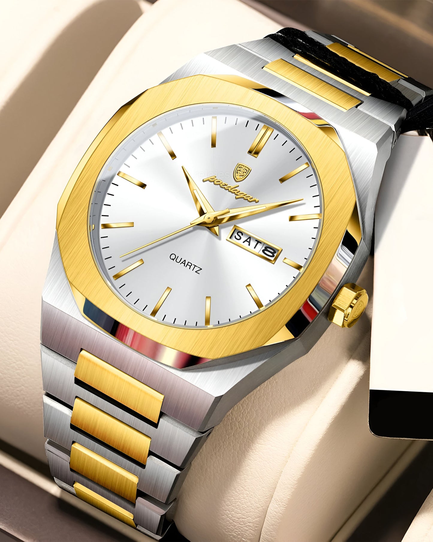 Reloj Poedagar Hombre Plateado Dorado PG-825-BIPL