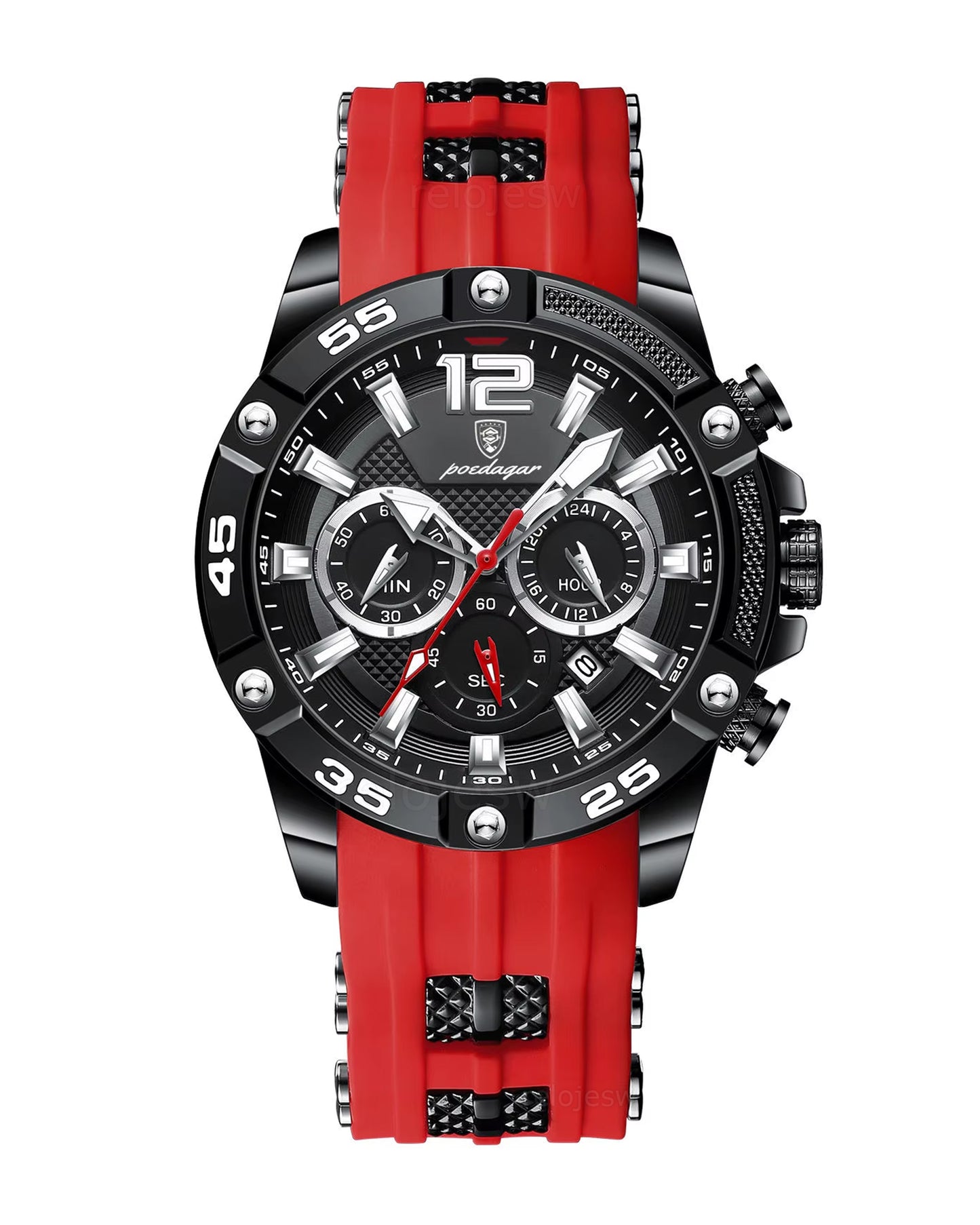 Reloj Poedagar Hombre Original Rojo PG-912B-RONE
