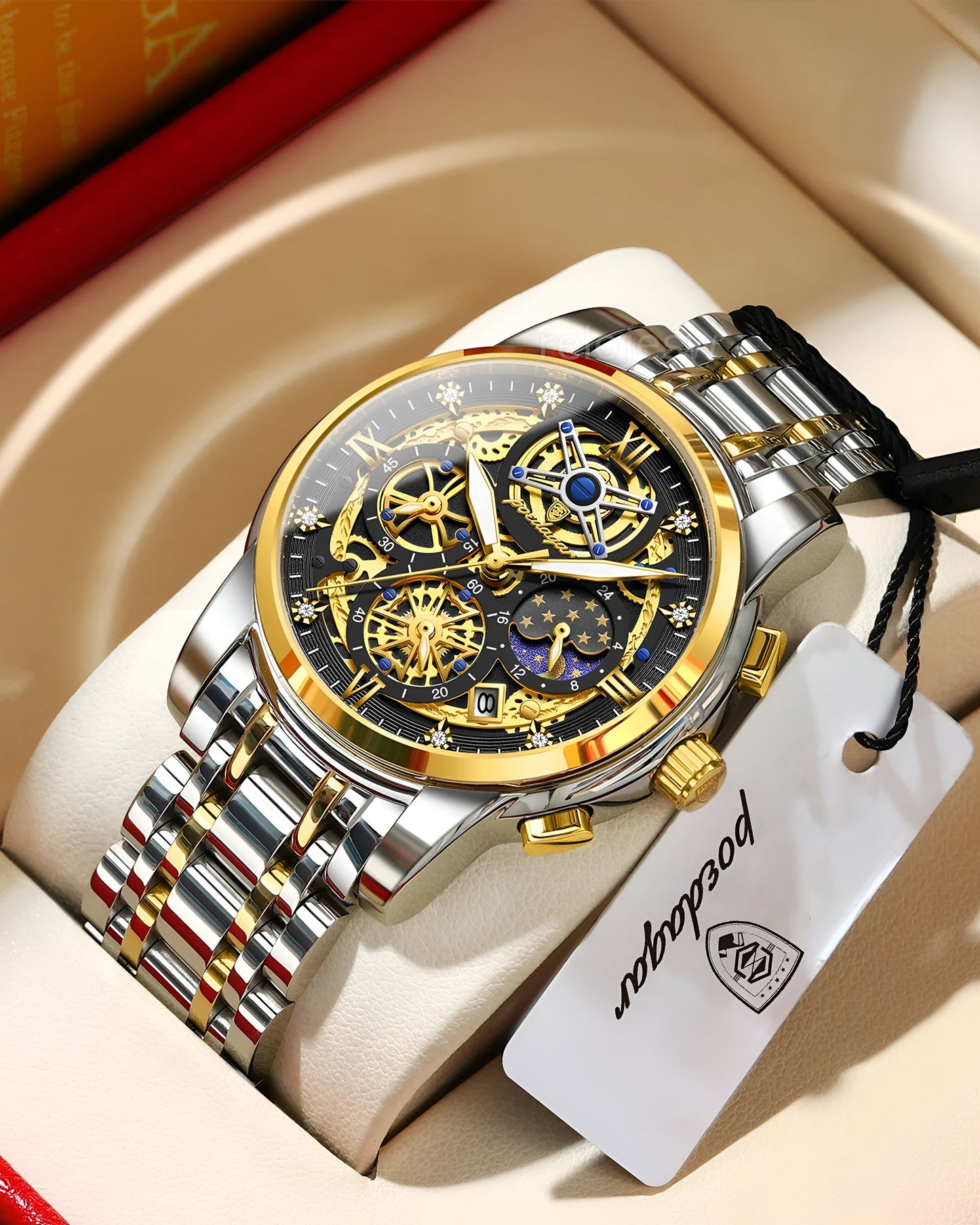 Reloj Poedagar Hombre Plateado Dorado PG-984-BINE
