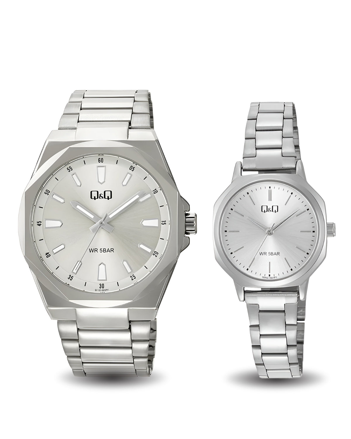 Relojes Q&Q Pareja Plateado Dorado Q11C001Y-Q35C001Y