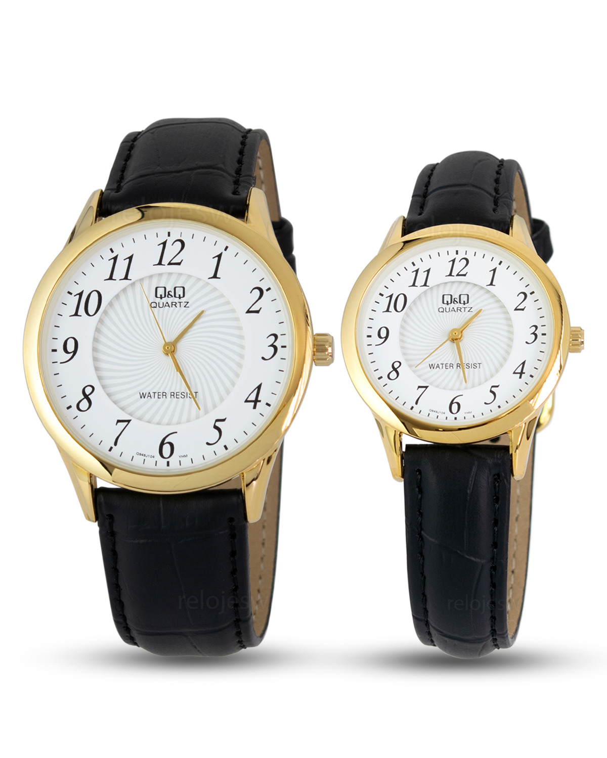 Reloj Q&Q Pareja Negro Dorado Q948J104Y-Q949J104Y