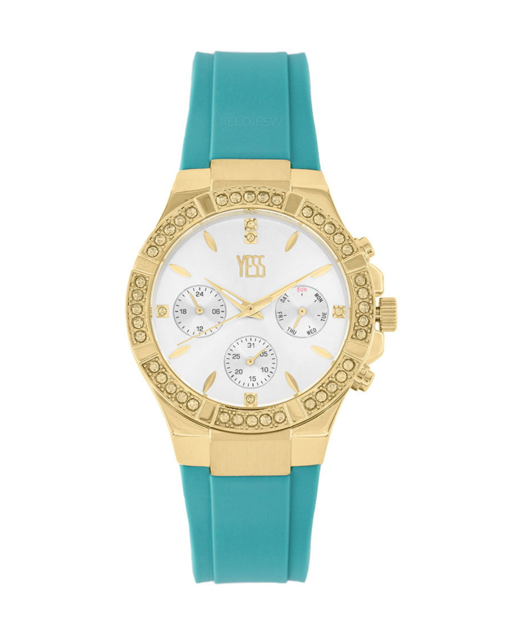 Reloj Yess Mujer Turquesa Dorado SMT-230424-2