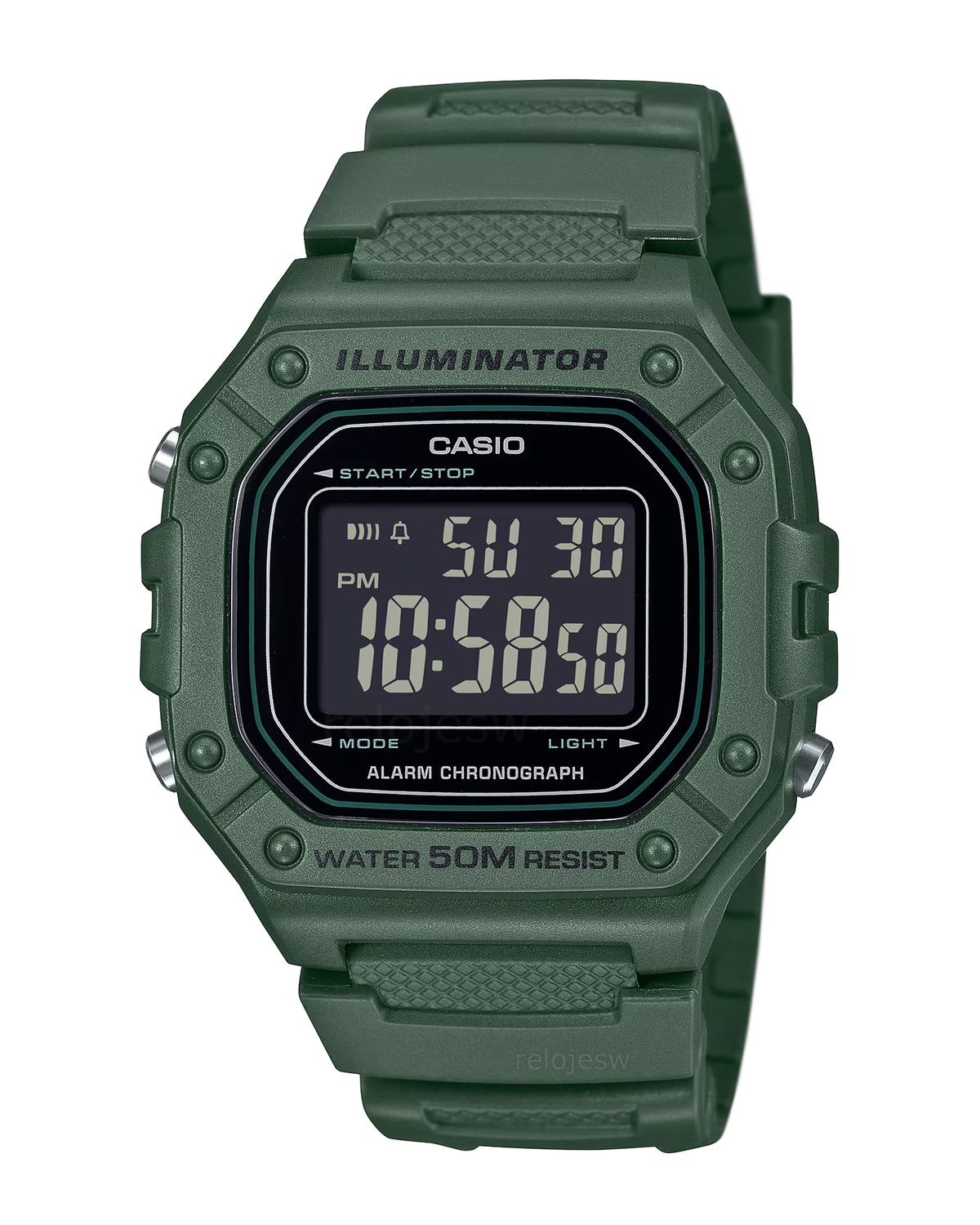 Reloj Casio Hombre Original Verde W-218H-3BV