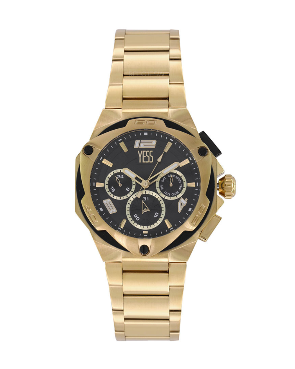 Reloj Yess Hombre Dorado Negro Y23051 3