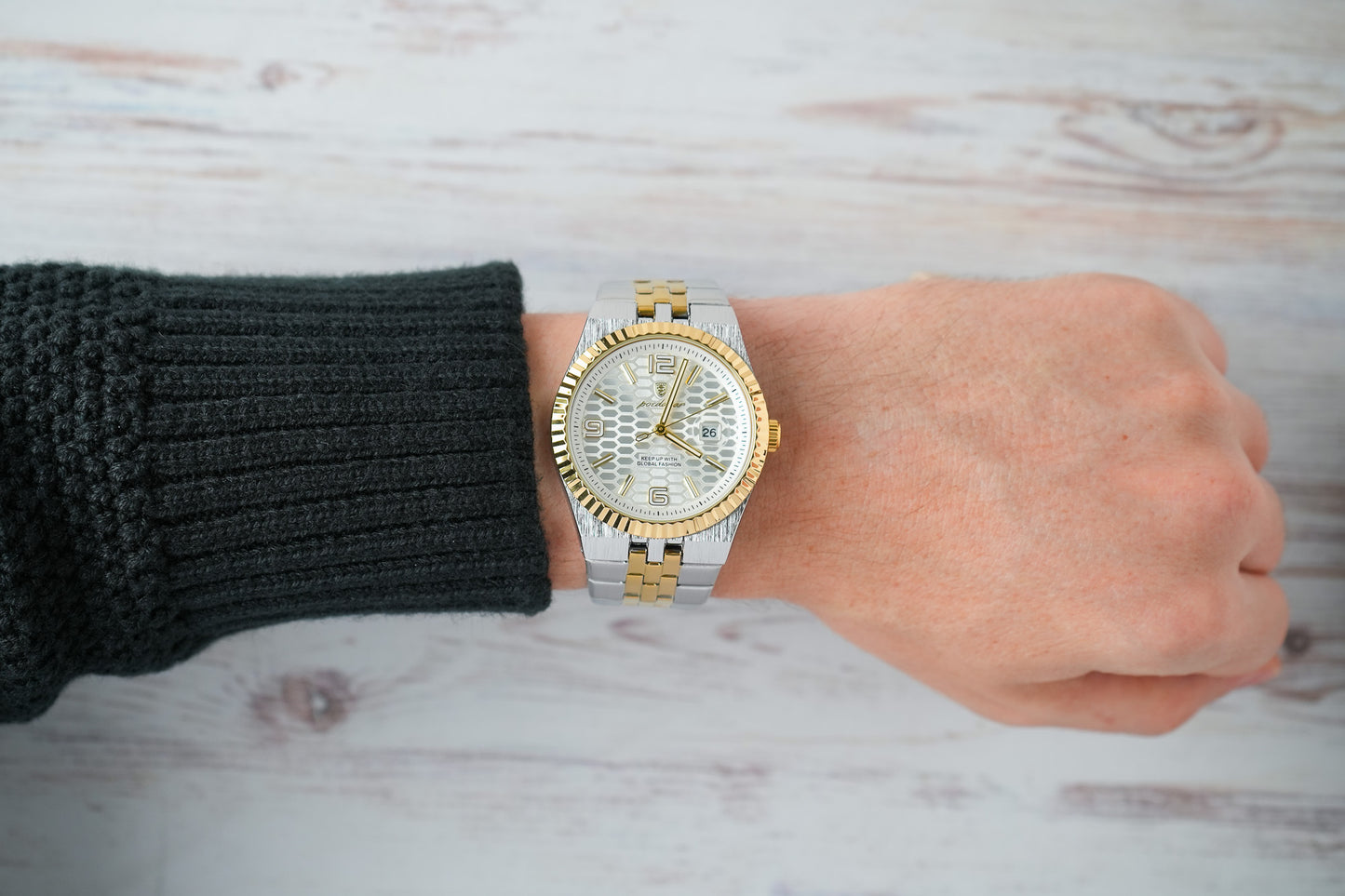 Reloj Poedagar Hombre Original Plateado y Dorado PG-839-BIPL