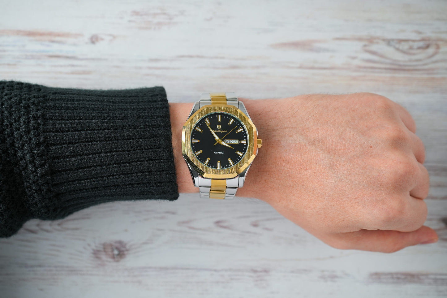Reloj Poedagar Hombre Original Plateado y Dorado PG-875-BINE