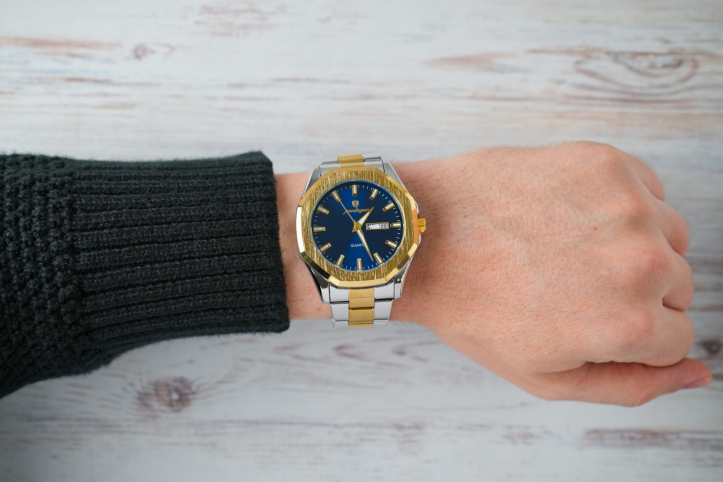 Reloj Poedagar Hombre Original Plateado y Dorado PG-875-BIAZ
