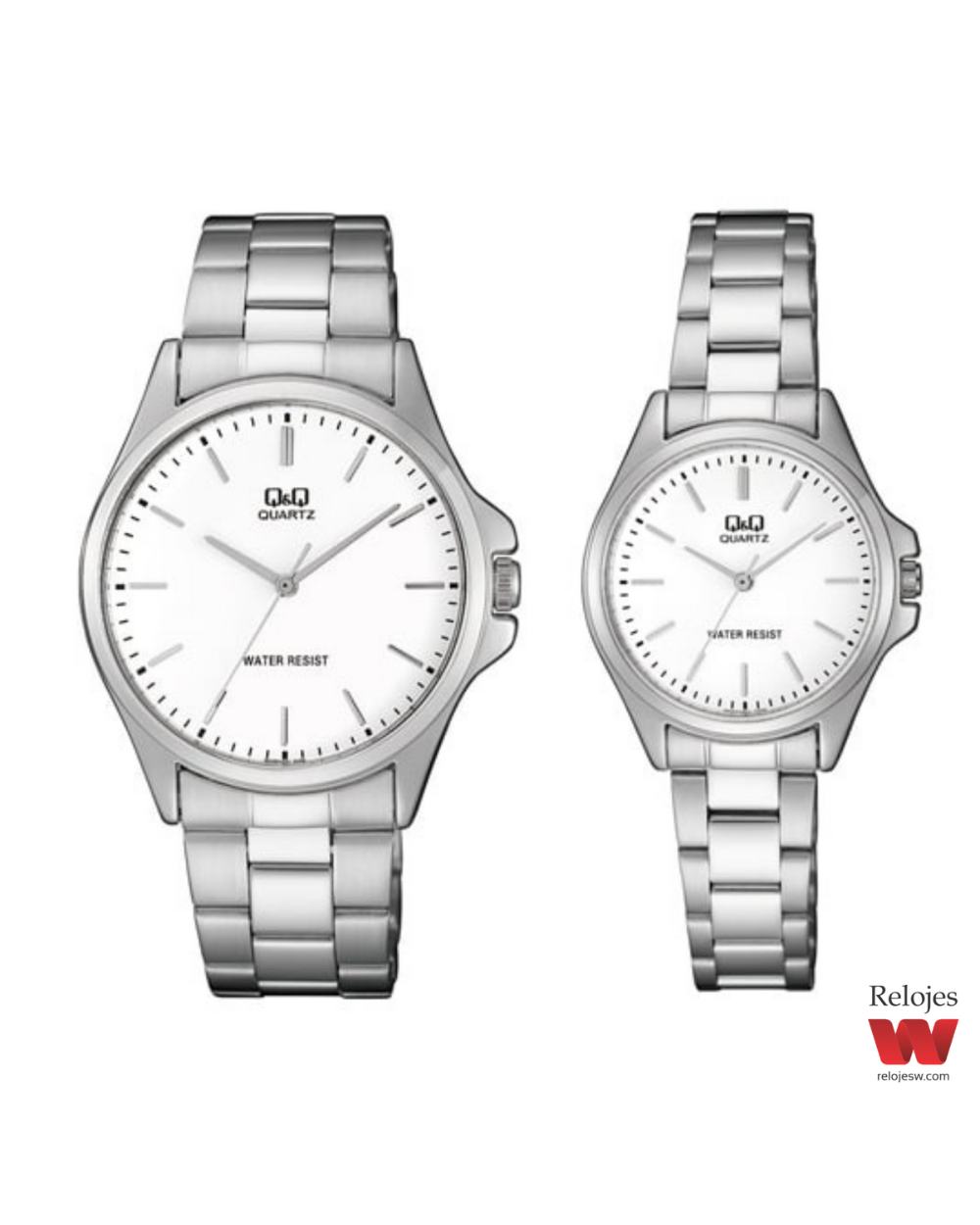 Reloj Q&Q Pareja Plateado Blanco QA06J201Y-QA07J201Y