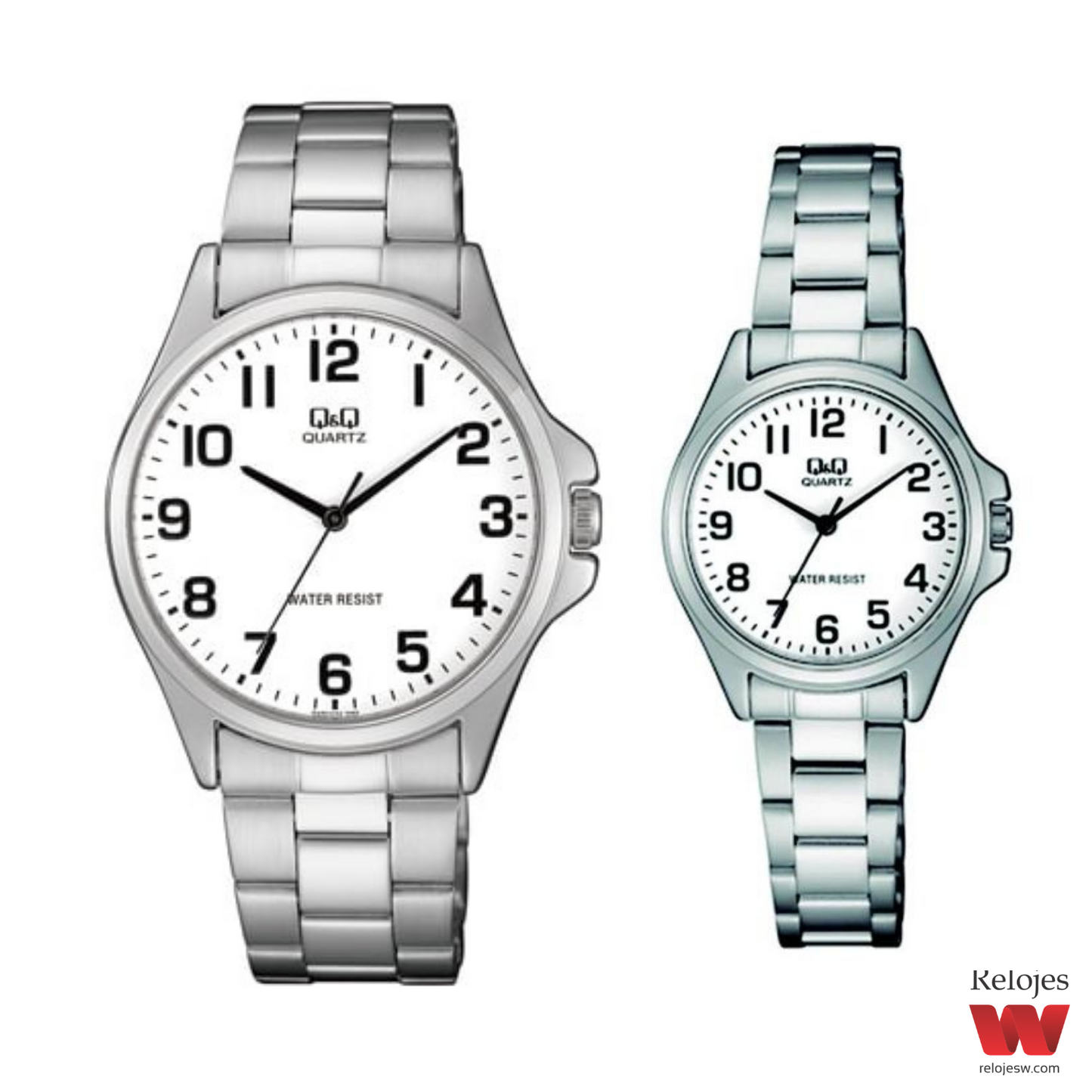 Reloj Q&Q Pareja Plateado Blanco QA06J204Y-QA07J204Y