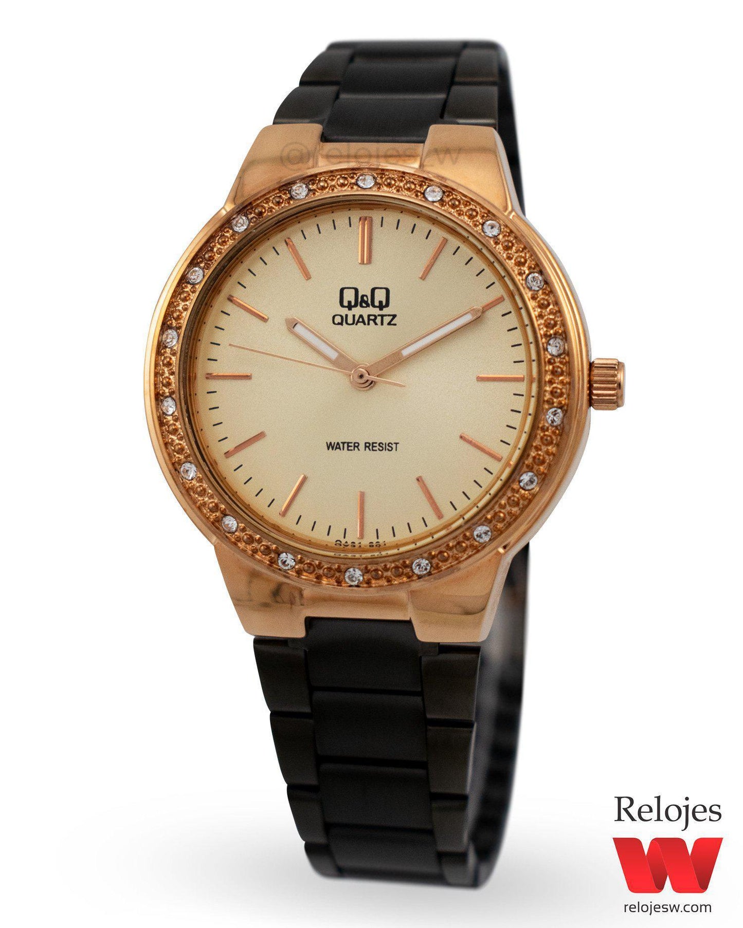 Reloj Q&Q Mujer Negro Oro Rosa QA31J801Y