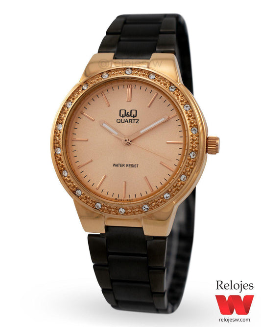 Reloj Q&Q Mujer Negro Oro Rosa QA31J802Y