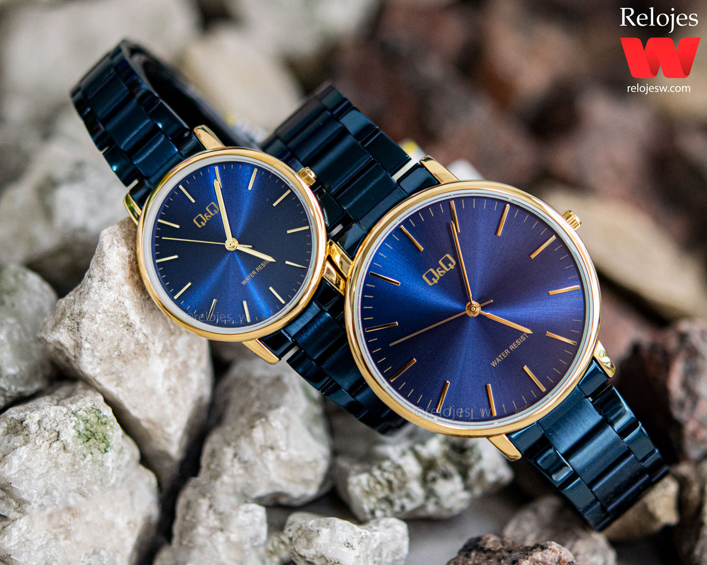 Reloj Q&Q Pareja Azul Dorado QZ00J811Y-QZ01J811Y