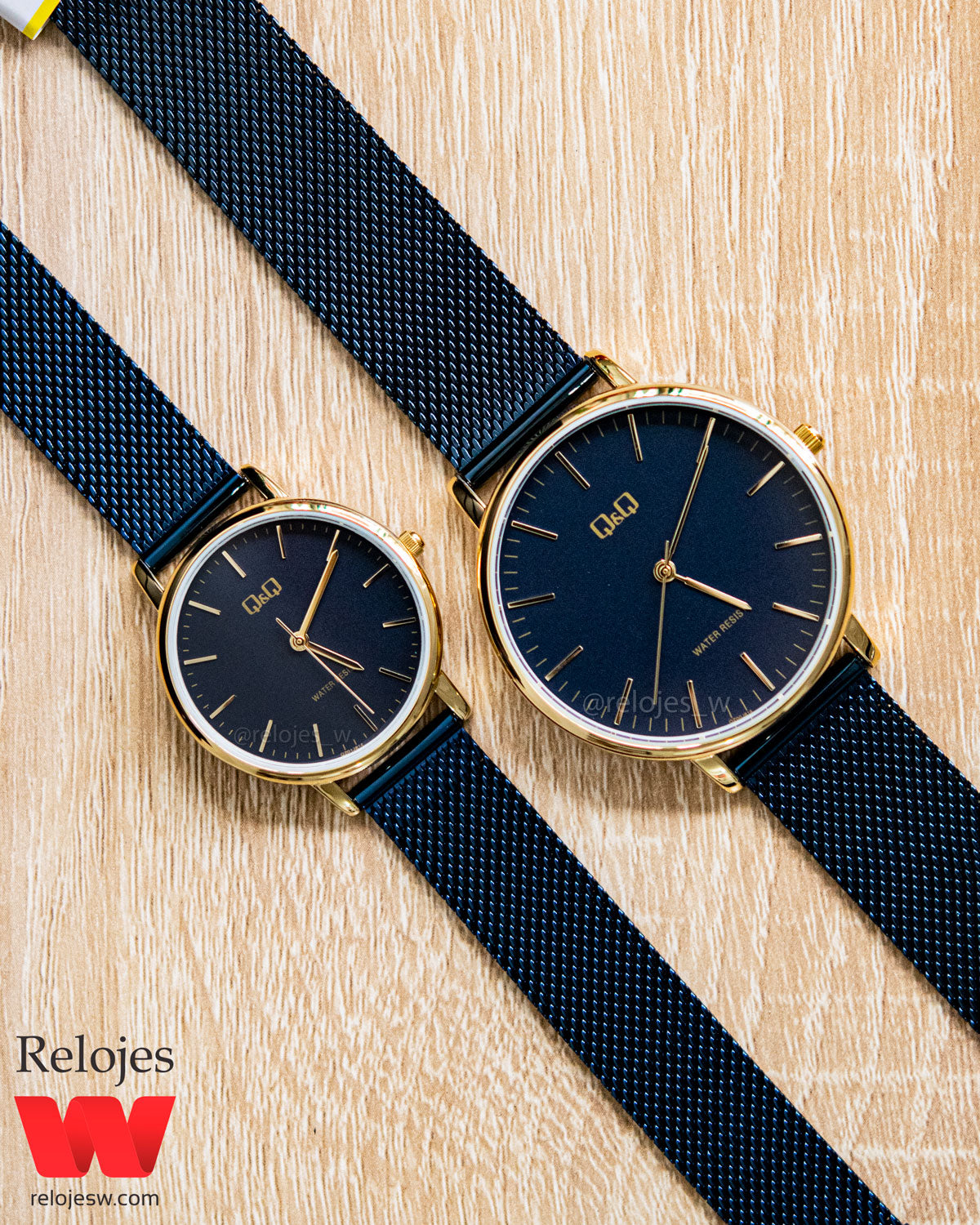 Reloj Q&Q Pareja Azul Dorado QZ00J814Y-QZ01J814Y