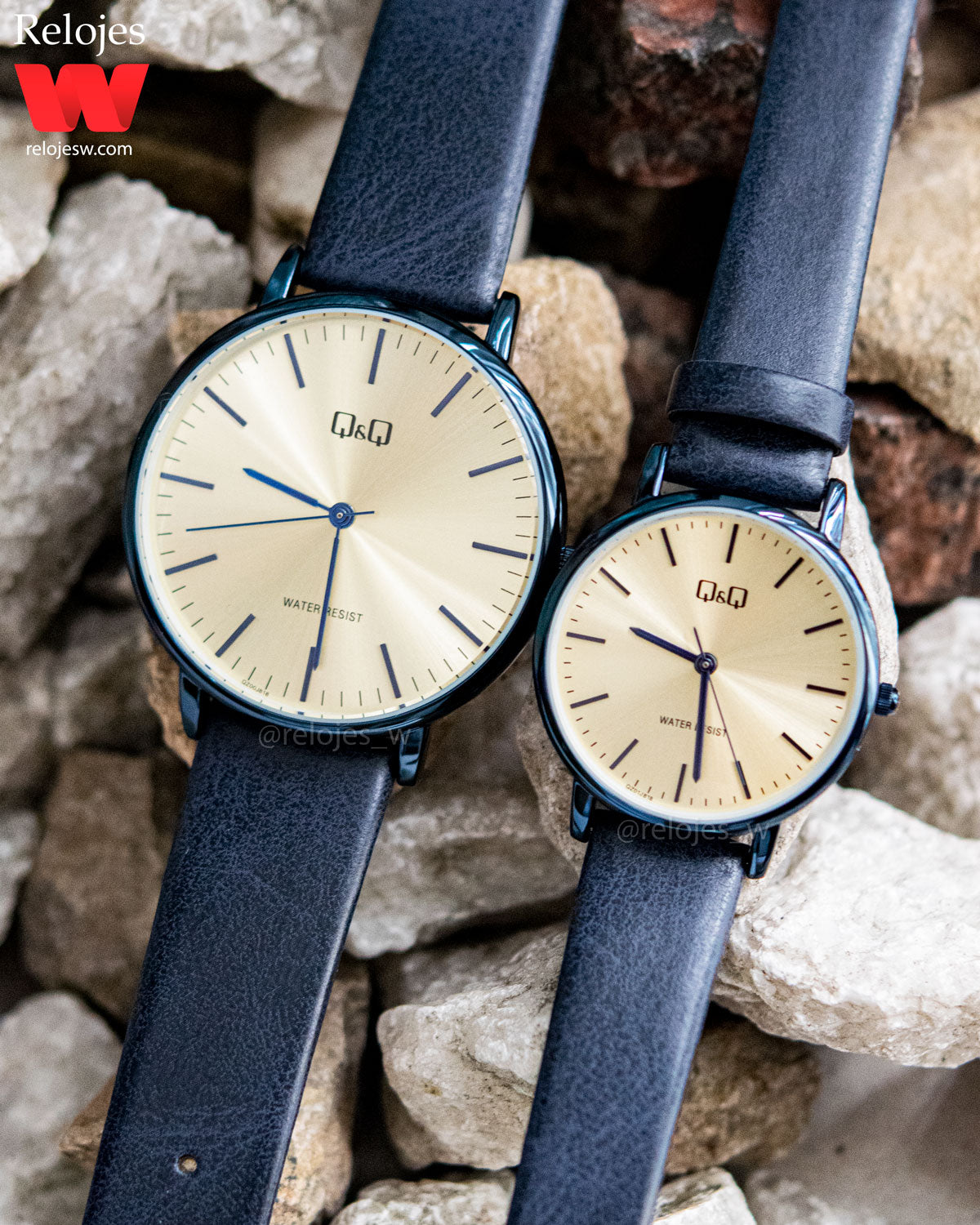 Reloj Q&Q Pareja Azul Dorado QZ00J818Y-QZ01J818Y