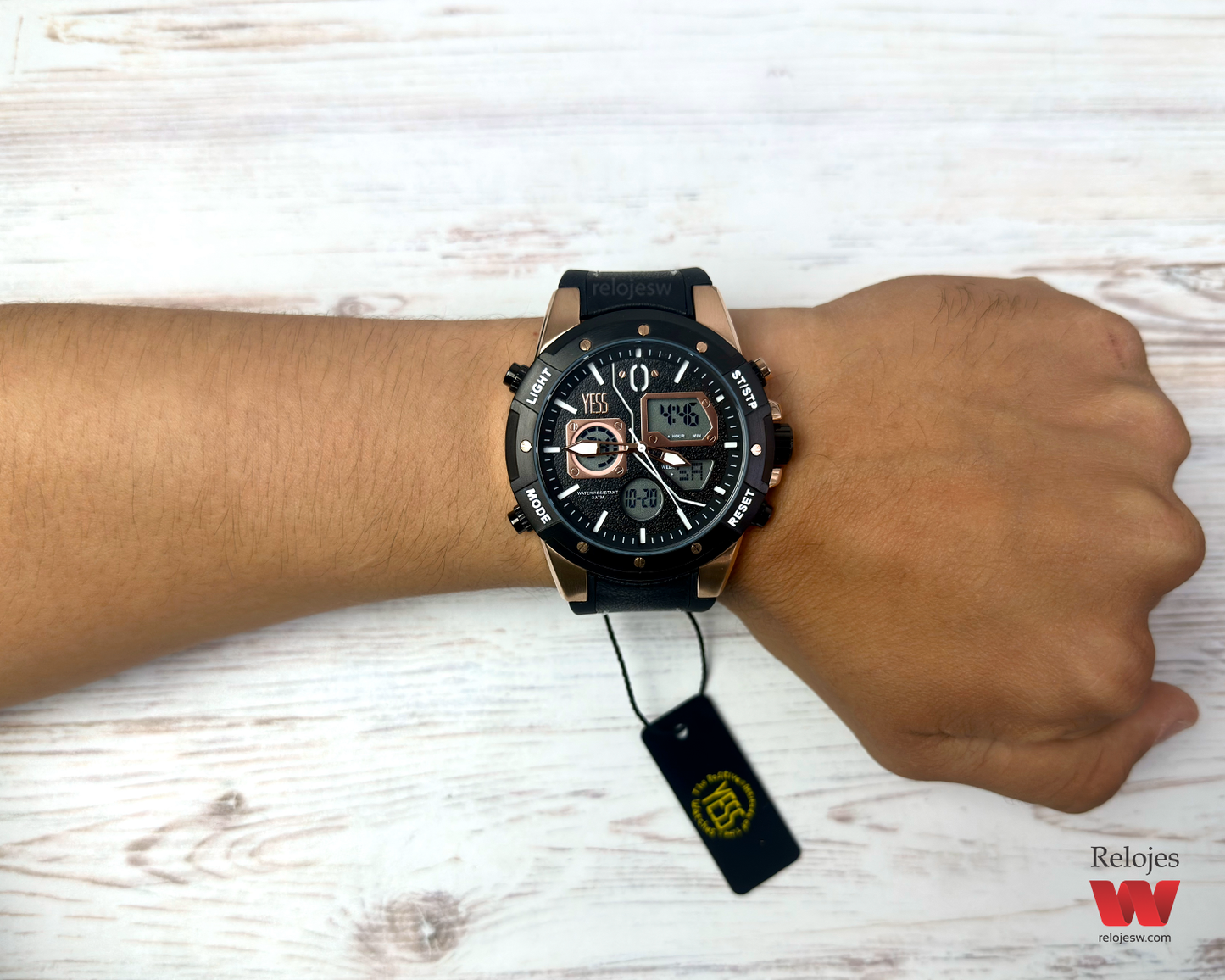 Reloj Yess Hombre  Negro Oro Rosa Y23061-1