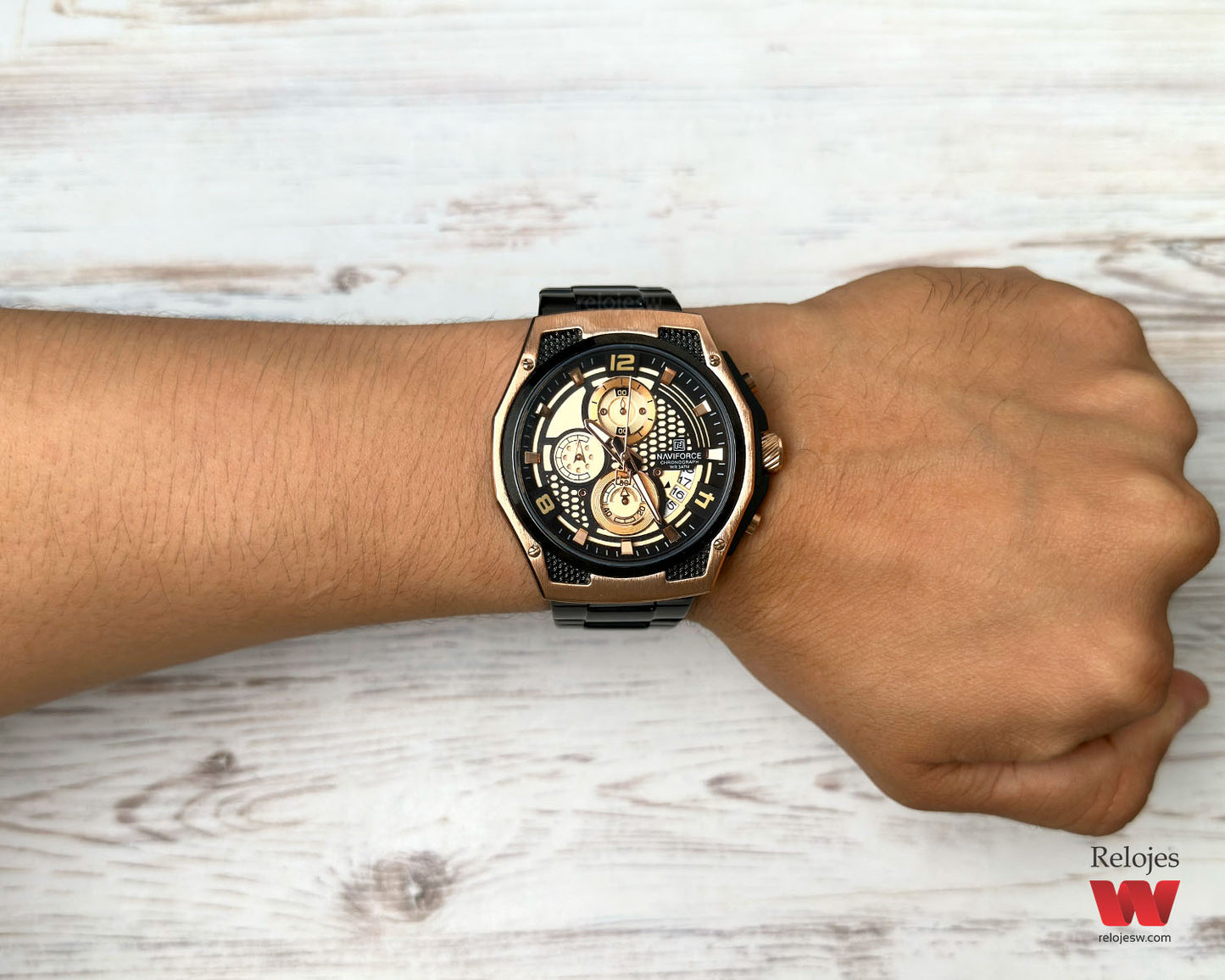 Reloj Naviforce Hombre Negro Oro Rosa NF8051S-NEOR