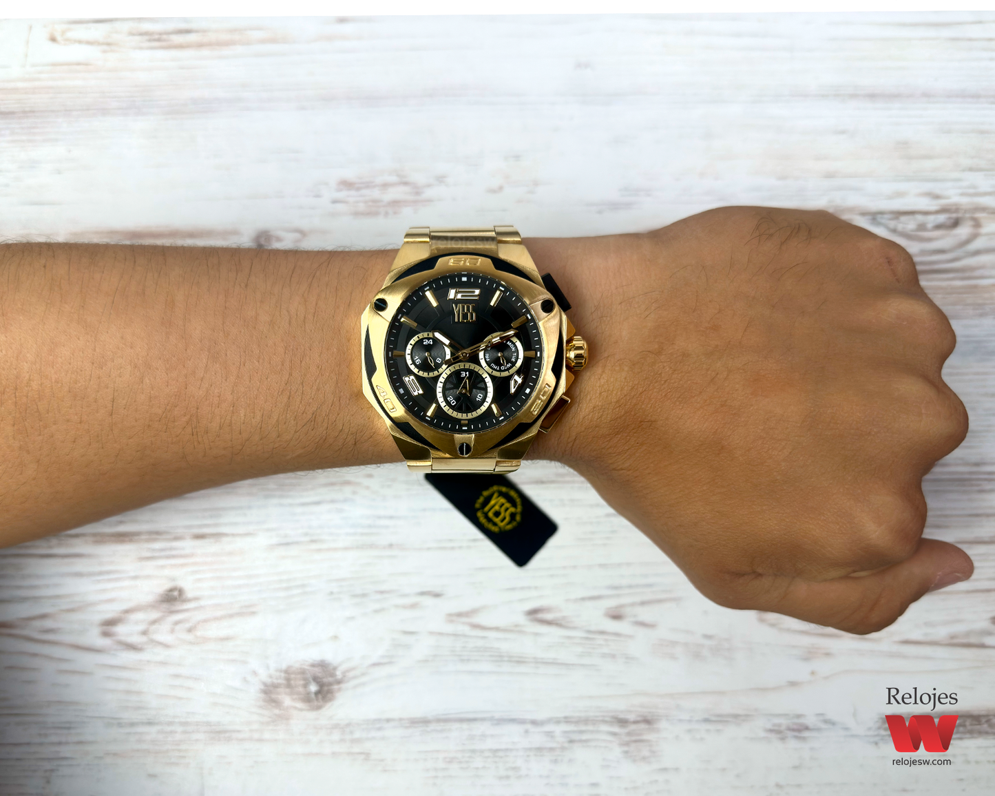 Reloj Yess Hombre Dorado Negro Y23051-3