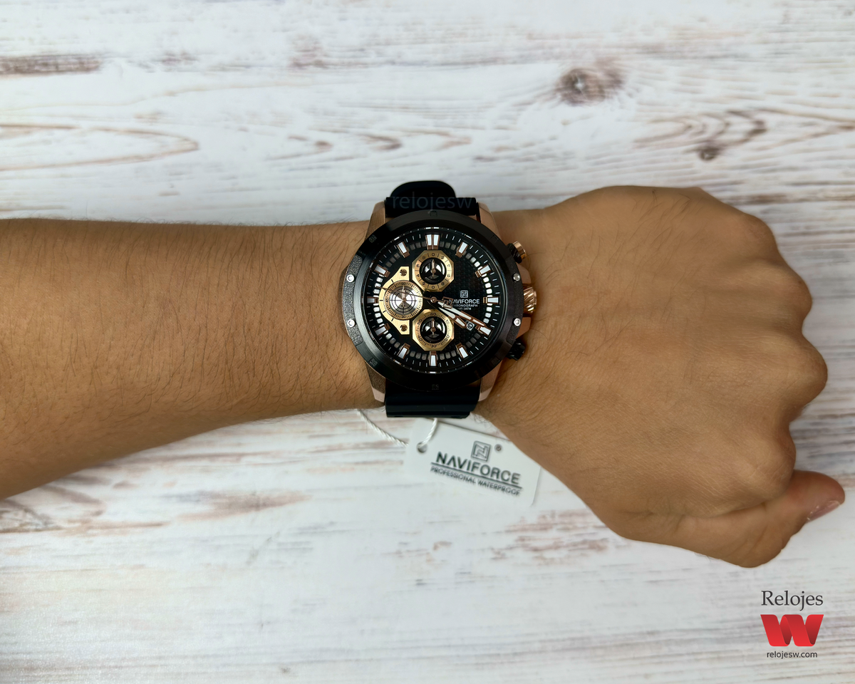 Reloj Naviforce Hombre Negro Oro Rosa NF8036-1