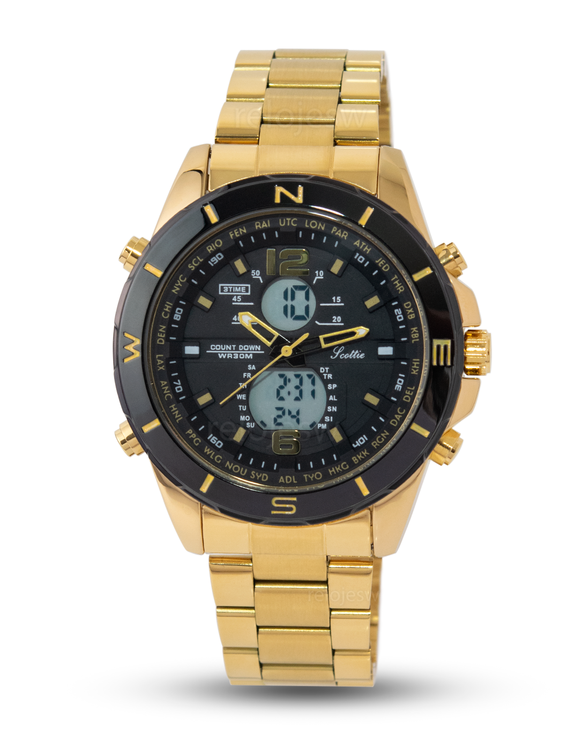 Reloj Scottie Hombre Dorado Negro 1670-DONE